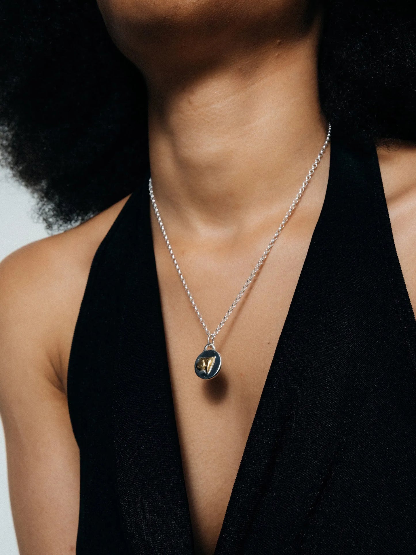 Trainage And Circle Necklace designer necklace in All Gold, premium quality, side view