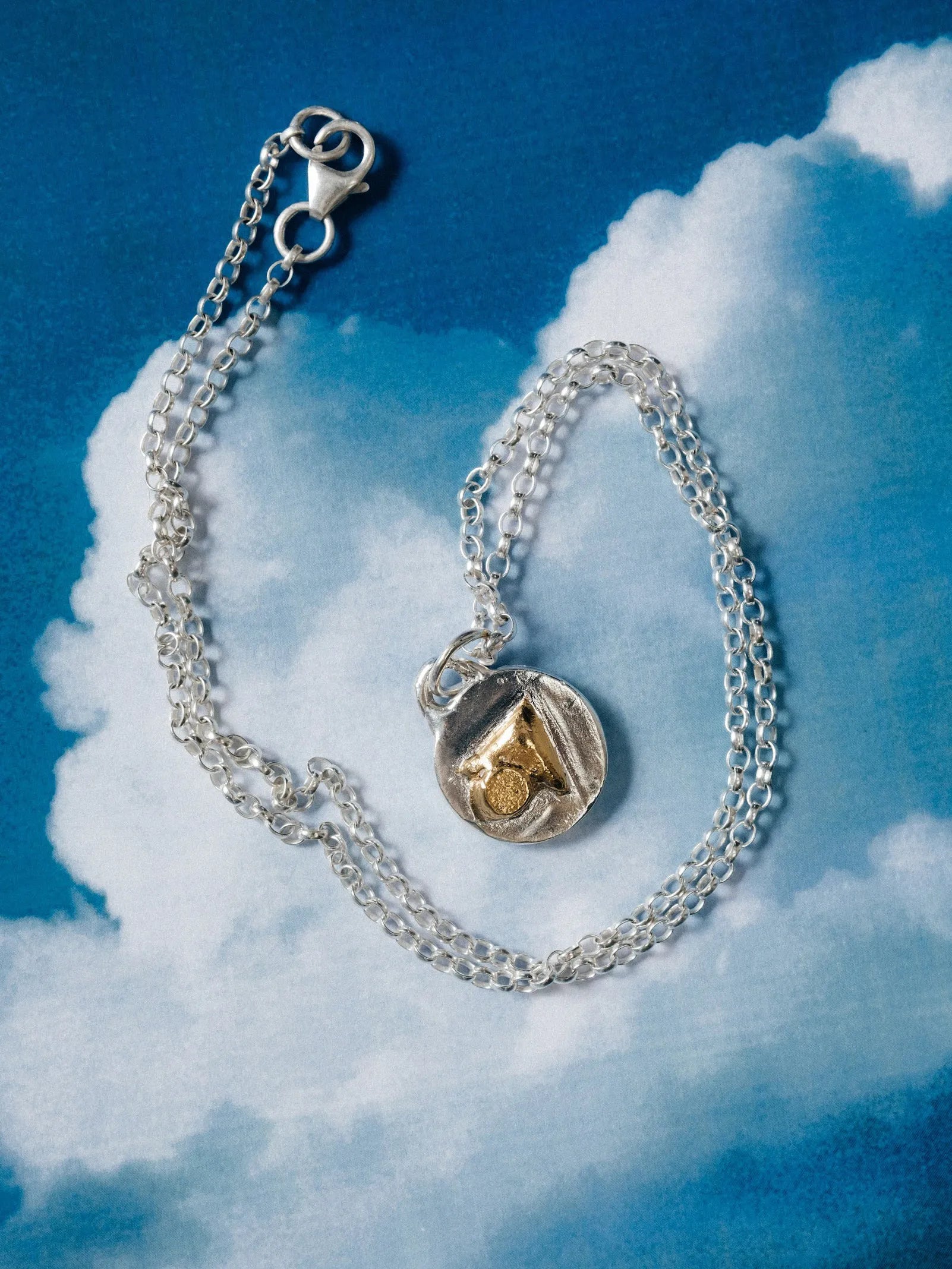 Trainage And Circle Necklace artisan crafted necklace in Patina, timeless style, lifestyle shot