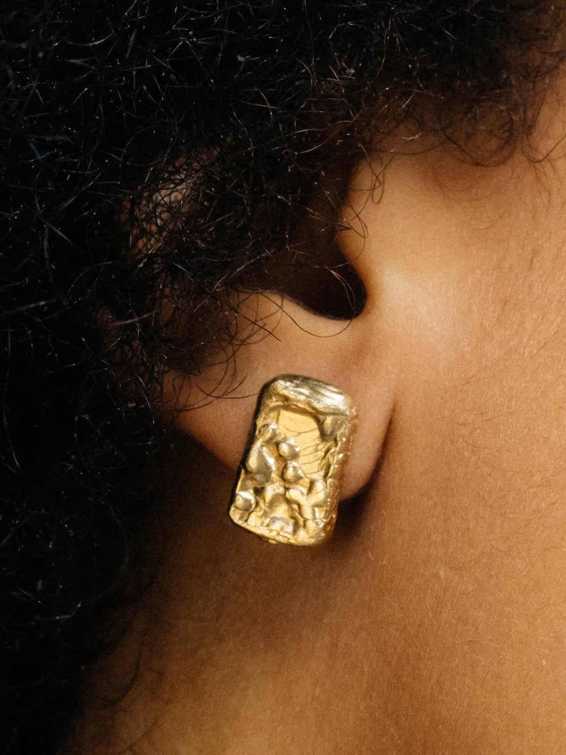 Artisan Rectangular Sculpted Earrings in premium premium metal, refined finish, angle view