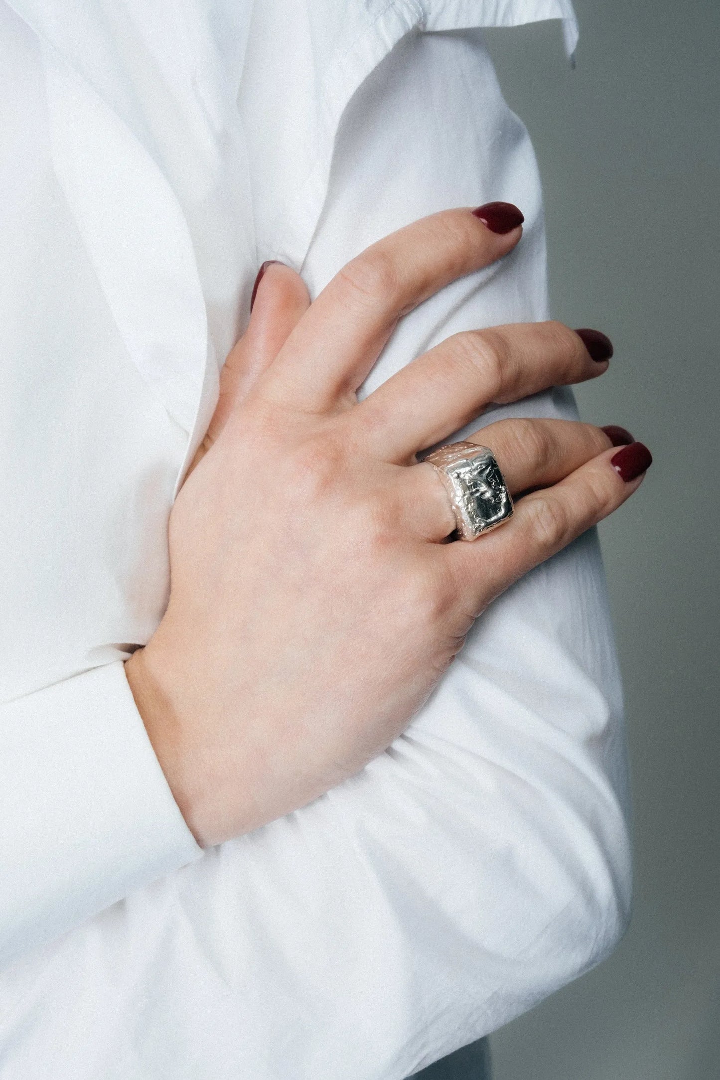 Handmade Molten Bubble Ring luxury jewelry, Sterling silver, luxurious look, front view