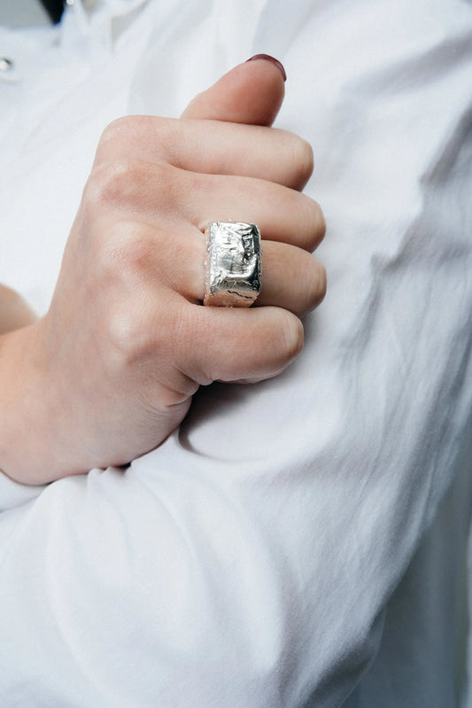 Molten Bubble Ring handmade luxury ring, 18ct Gold Vermeil finish, sophisticated style, close-up