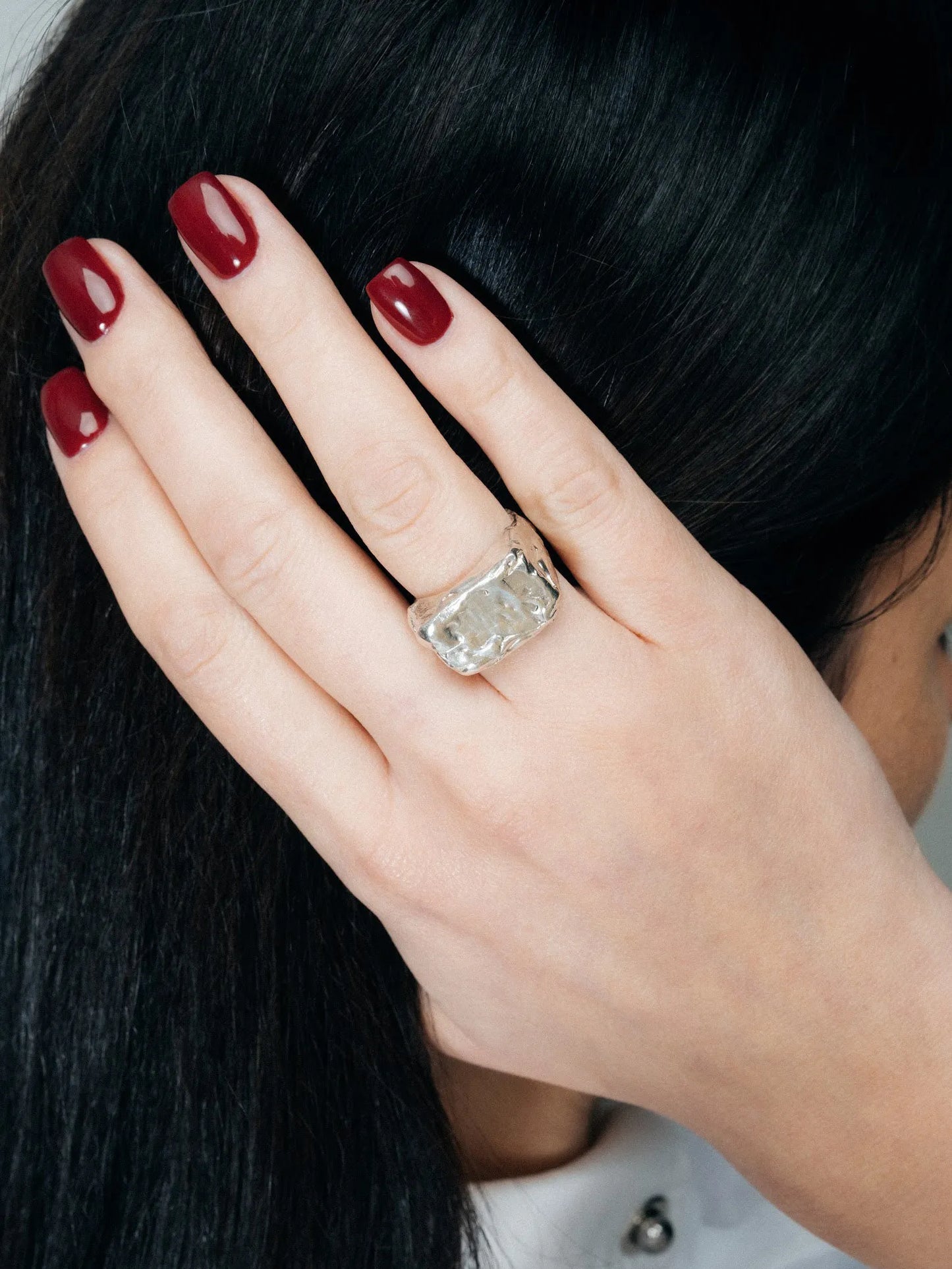 Rosa Signet Ring artisan crafted ring in 18ct Gold Vermeil, clean lines, lifestyle shot