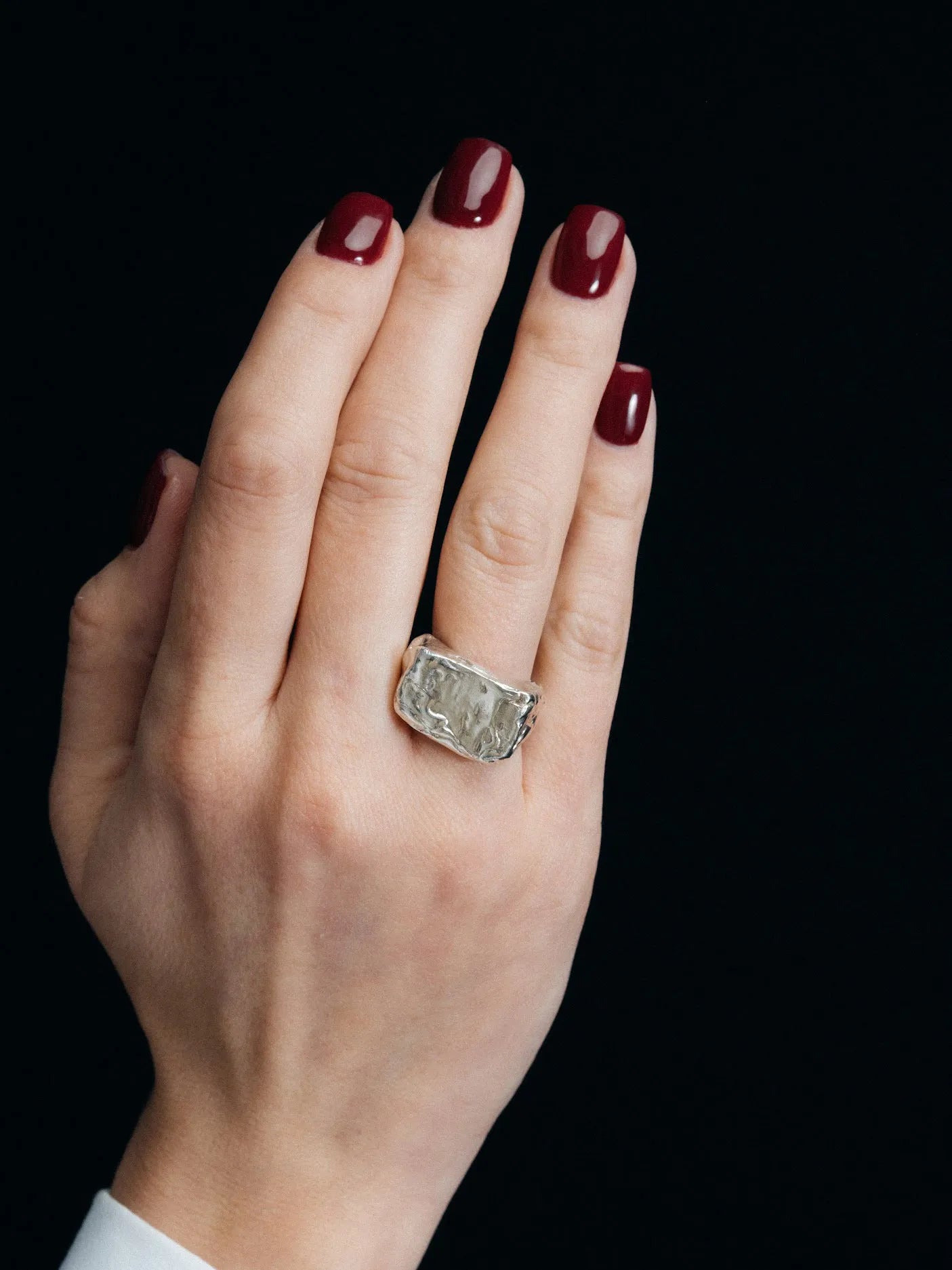 Handmade Rosa Signet Ring luxury Sterling silver finish, refined style, full view