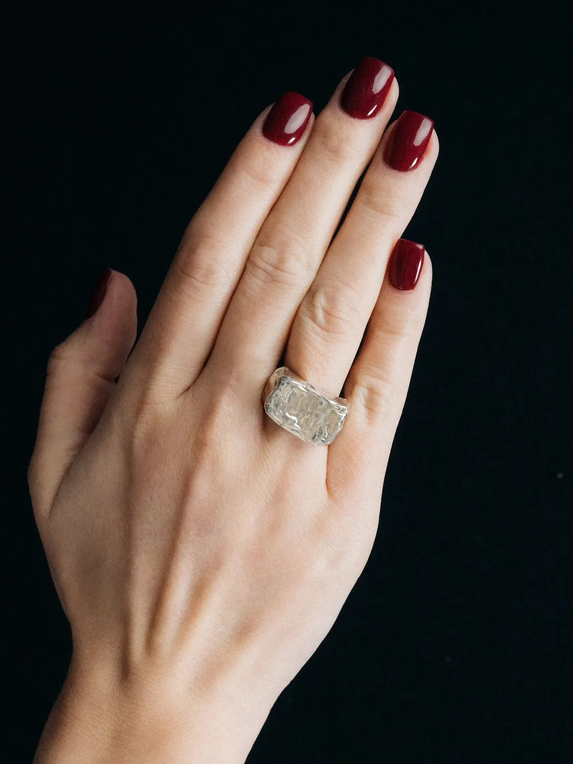 Premium Rosa Signet Ring handmade in premium metal, sophisticated look, worn view