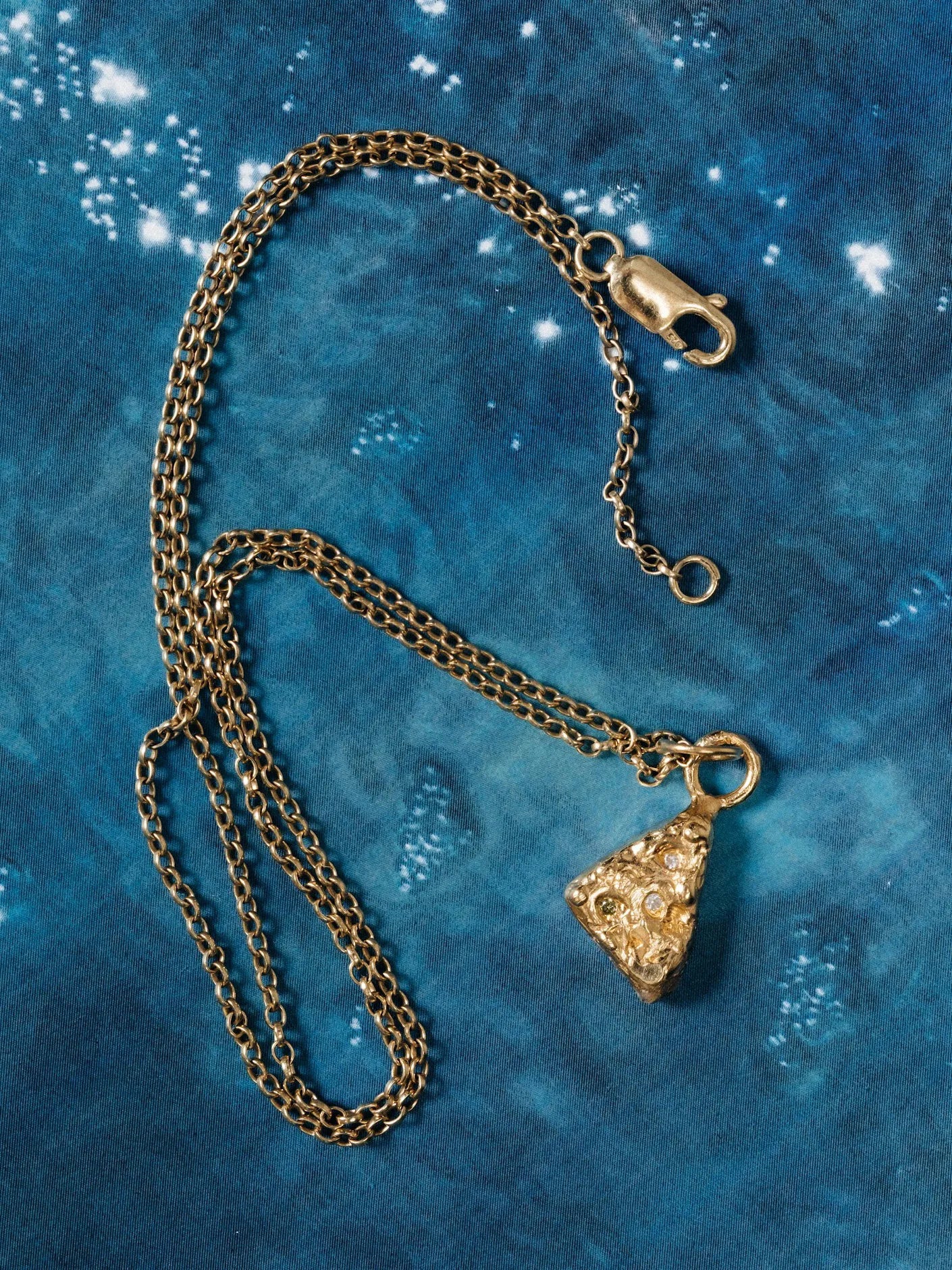 Triad Spark Gem Necklace artisan crafted necklace in 18ct Gold Vermeil, timeless style, lifestyle shot