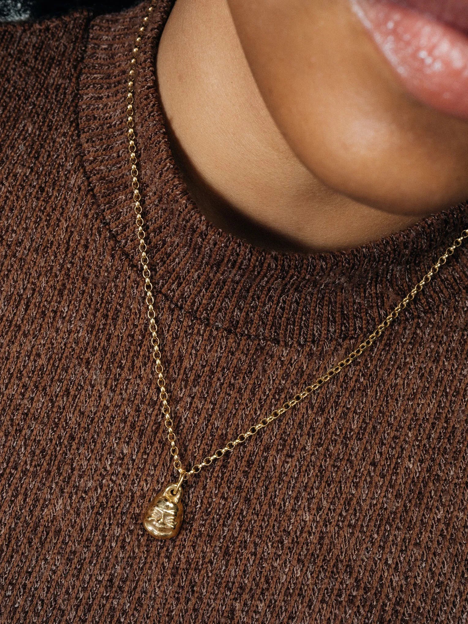 Small Buddha Face Necklace handmade luxury necklace, Patina finish, meditation jewelry, close-up