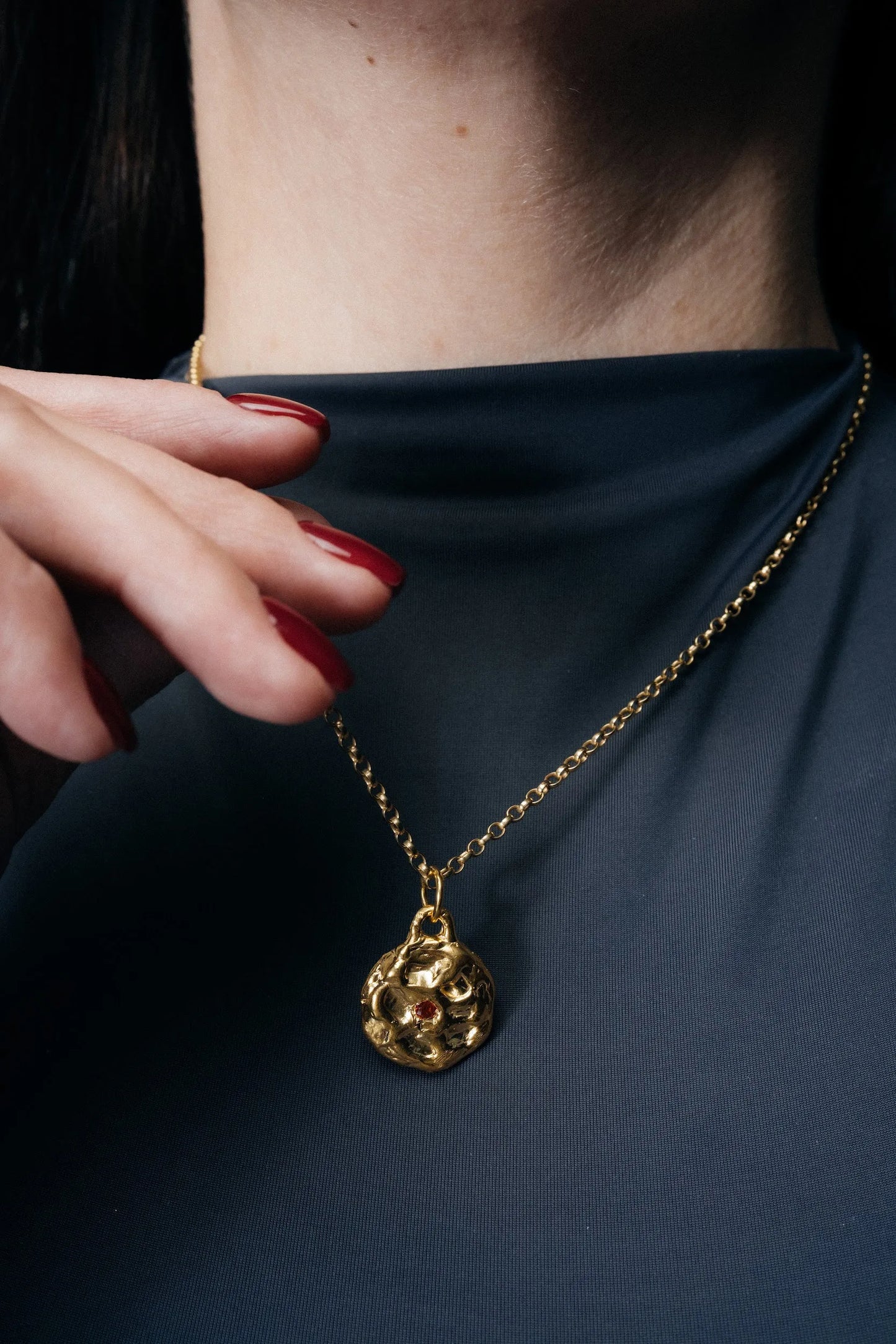 Handmade Moon Gem Pendant luxury jewelry, Sterling silver, luxurious look, front view