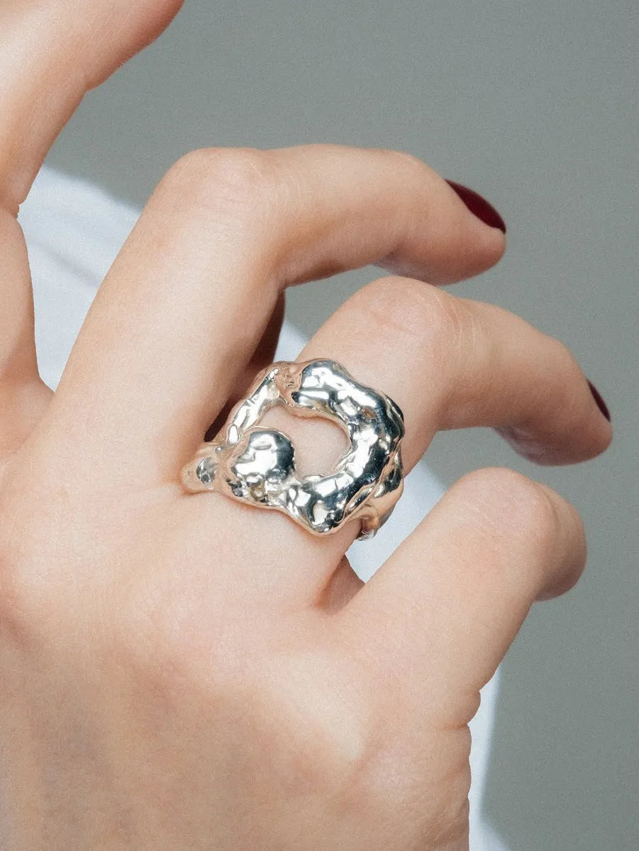 Mask Ring designer ring in 18ct Gold Vermeil, premium quality, side view