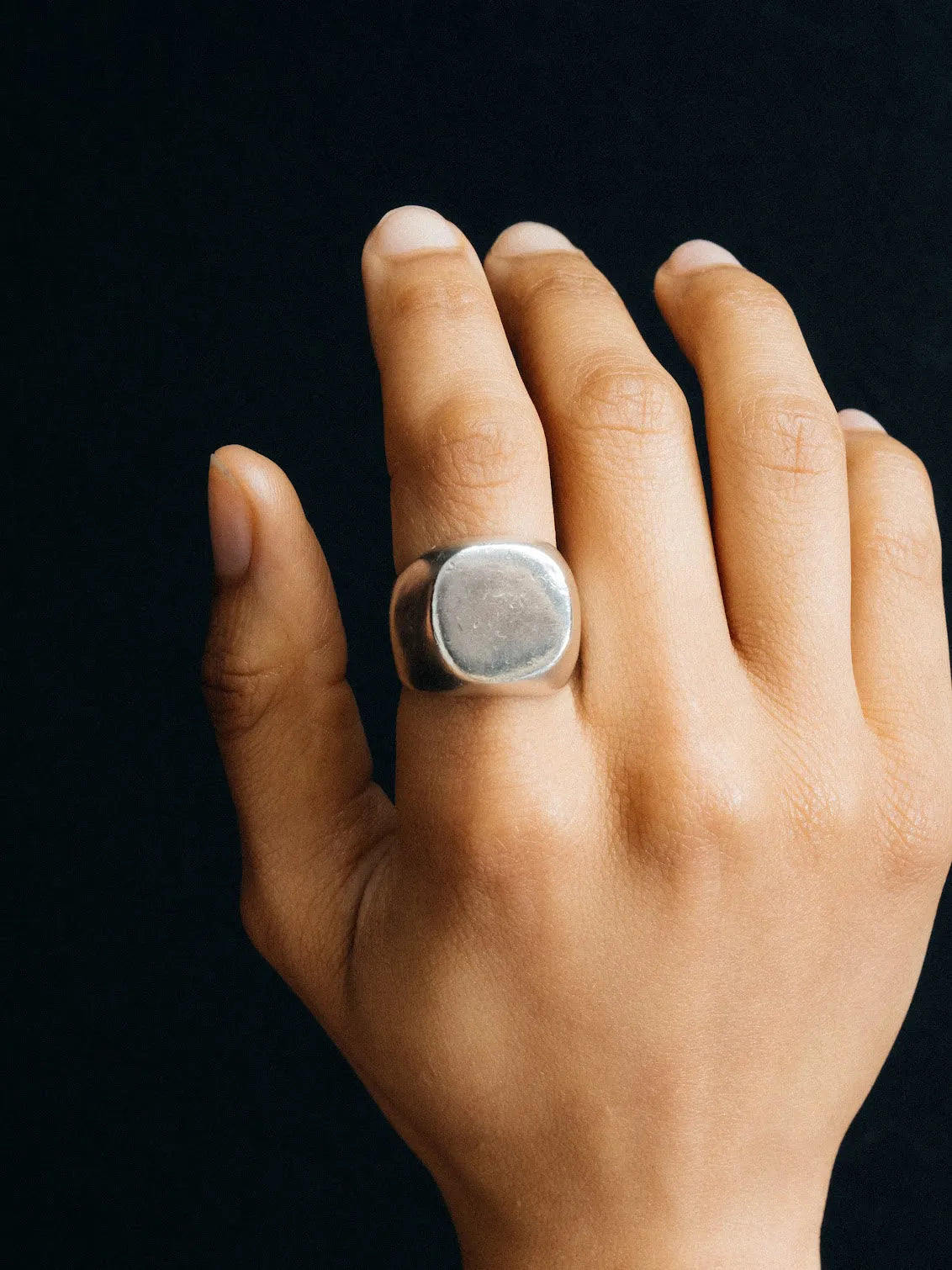 Square Round Signet Ring designer ring in 18ct Gold Vermeil, square face, side view