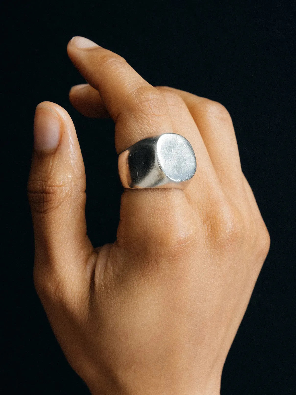 Square Round Signet Ring handmade luxury ring, 18ct Gold Vermeil finish, smooth polished surface, close-up