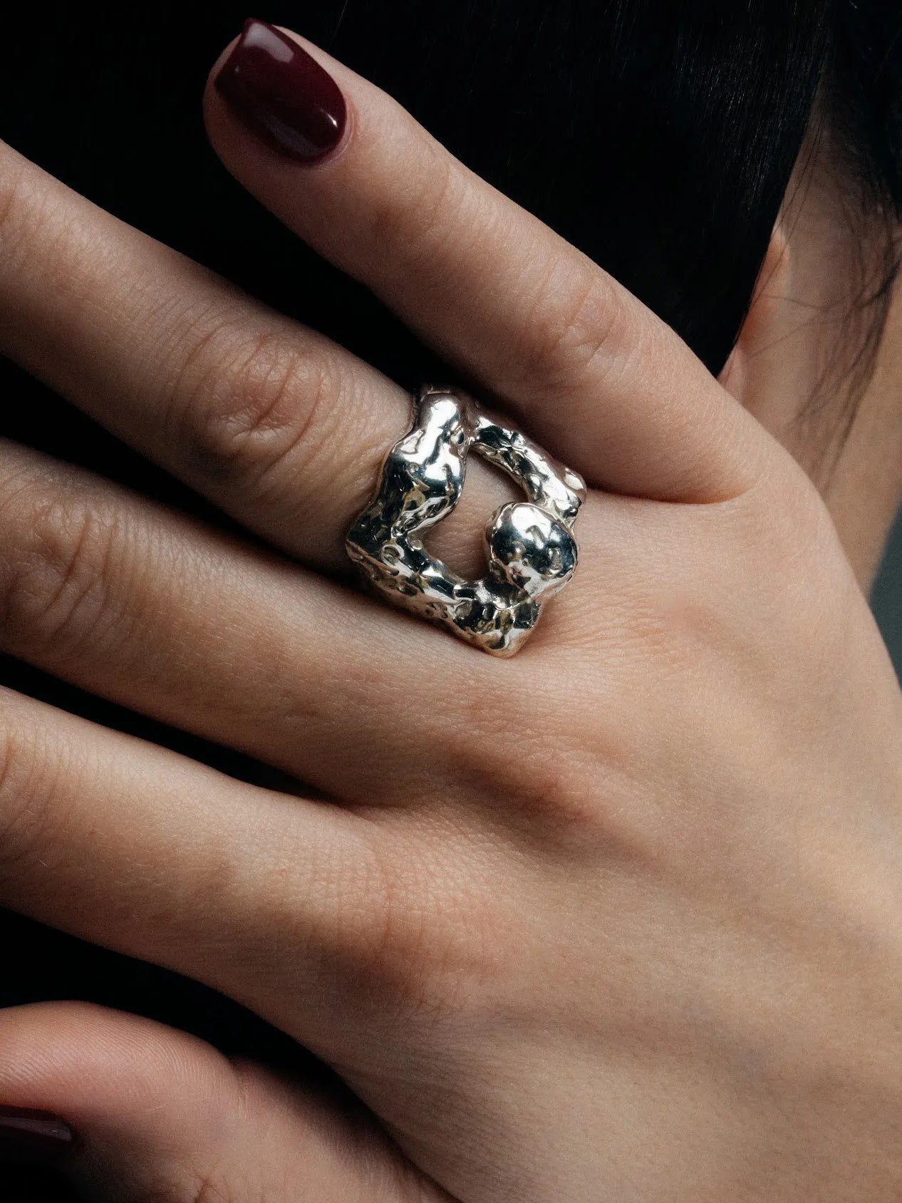 Mask Ring handmade luxury ring, 18ct Gold Vermeil finish, sophisticated style, close-up