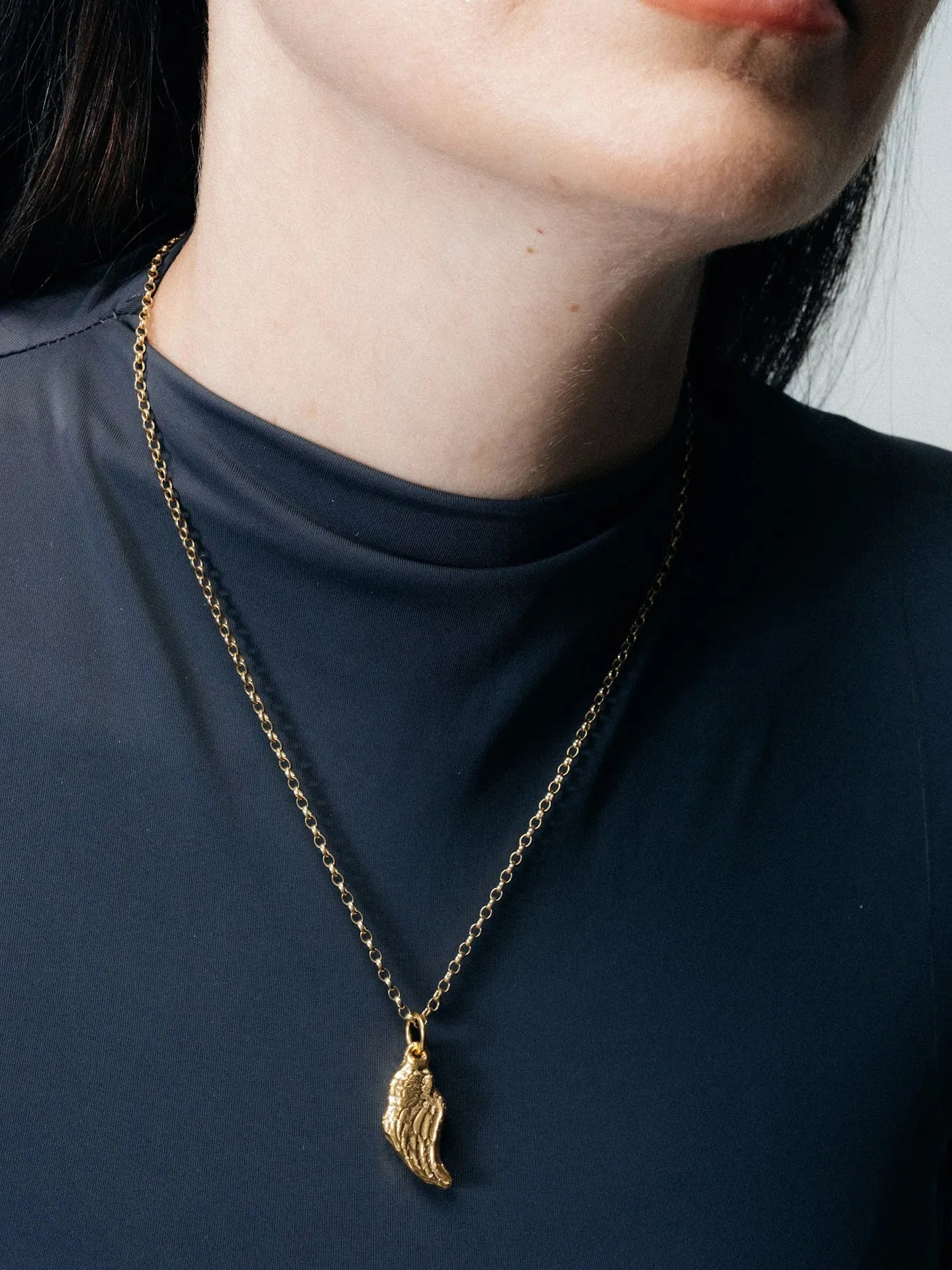 Angel Wing Necklace designer necklace in 18ct Gold Vermeil, premium quality, side view