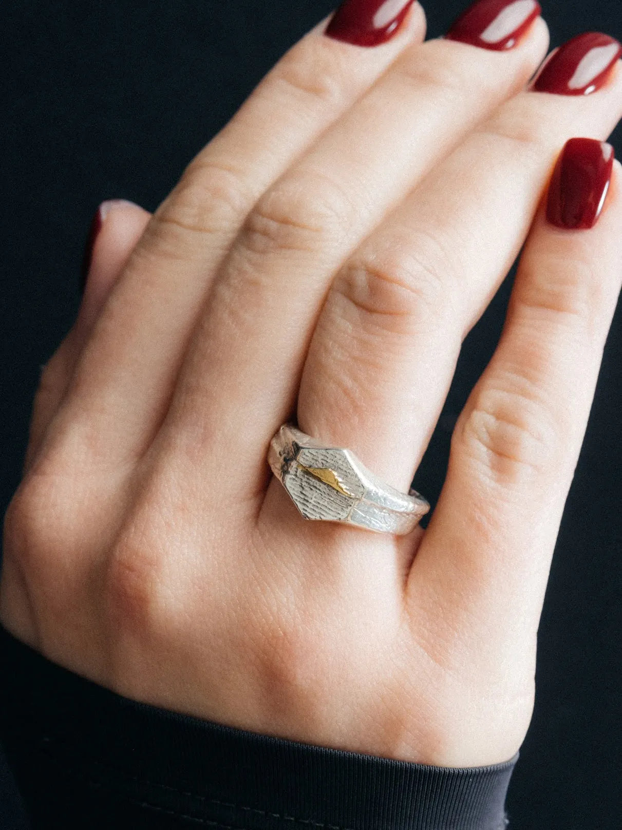 Cuttle Signature Ring handmade luxury ring, 18ct Gold Vermeil finish, sophisticated style, close-up