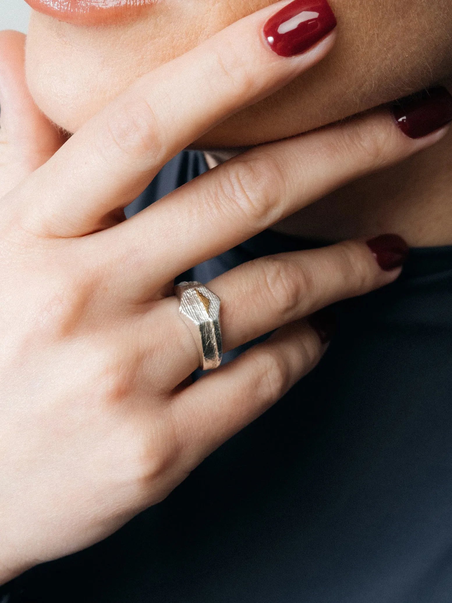 Designer Cuttle Signature Ring in Sterling silver, handmade jewelry, exquisite detail, alternate angle