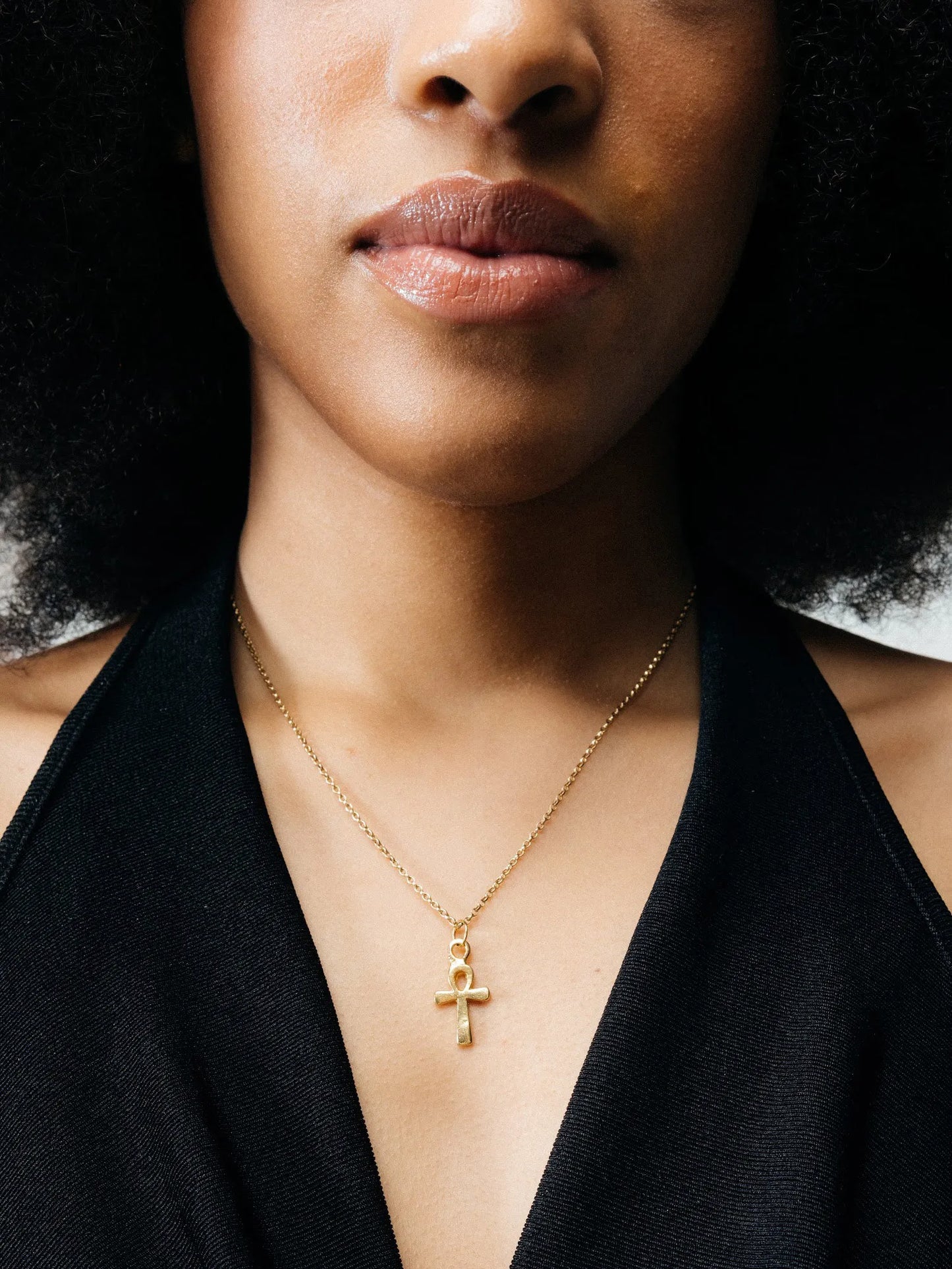 Ankh Necklace handmade luxury necklace, 18ct Gold Vermeil finish, sophisticated style, close-up