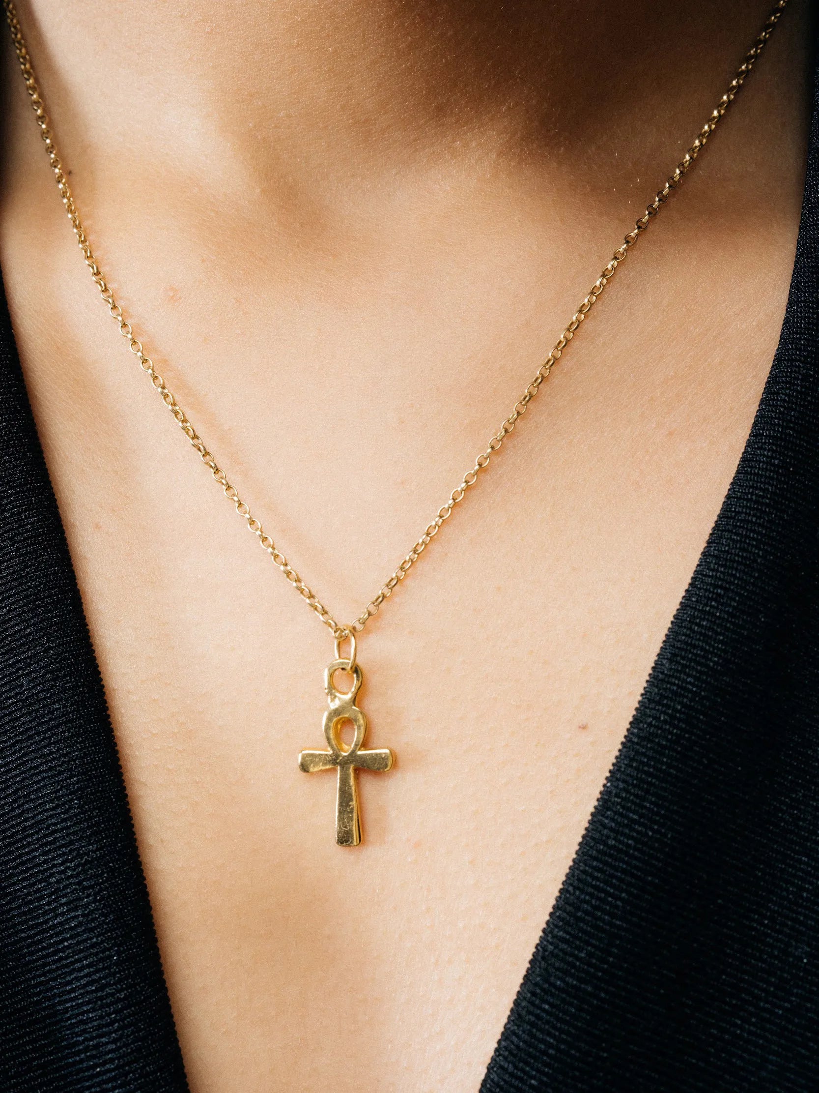 Artisan Ankh Necklace in premium Sterling silver, refined finish, angle view