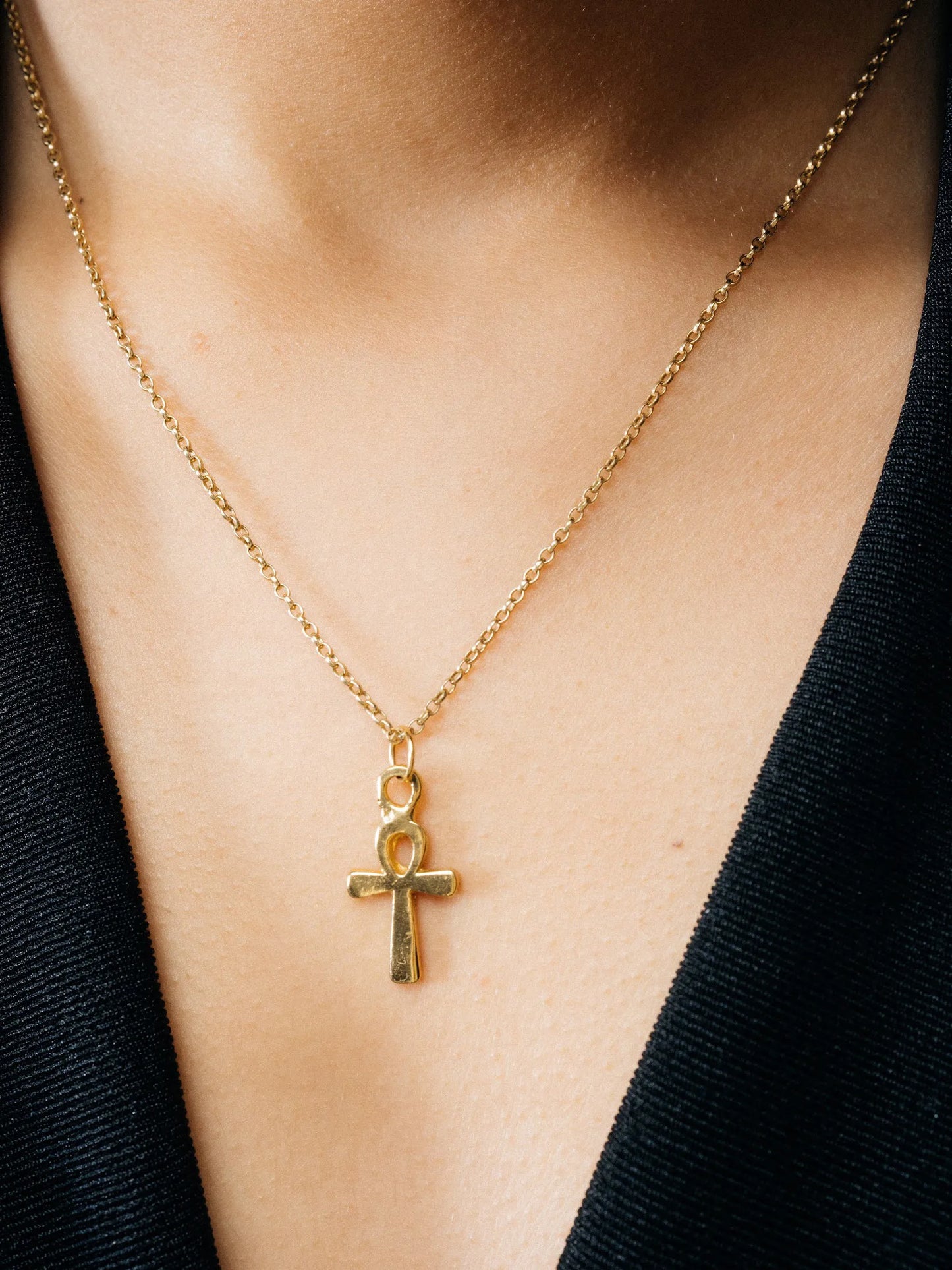 Artisan Ankh Necklace in premium premium metal, refined finish, angle view
