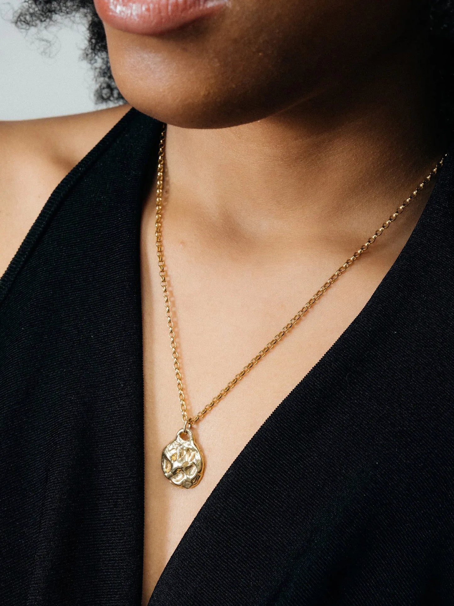 Moon Pendant designer necklace in 18ct Gold Vermeil, premium quality, side view