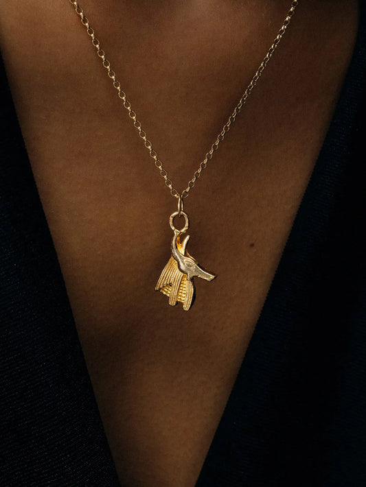 Anubis Necklace handmade luxury necklace, Patina finish, sophisticated style, close-up