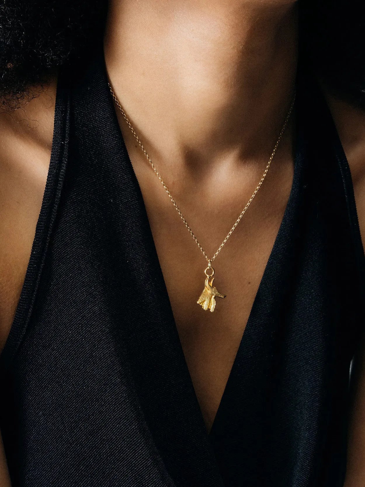 Designer Anubis Necklace in 18ct Gold Vermeil, handmade jewelry, exquisite detail, alternate angle