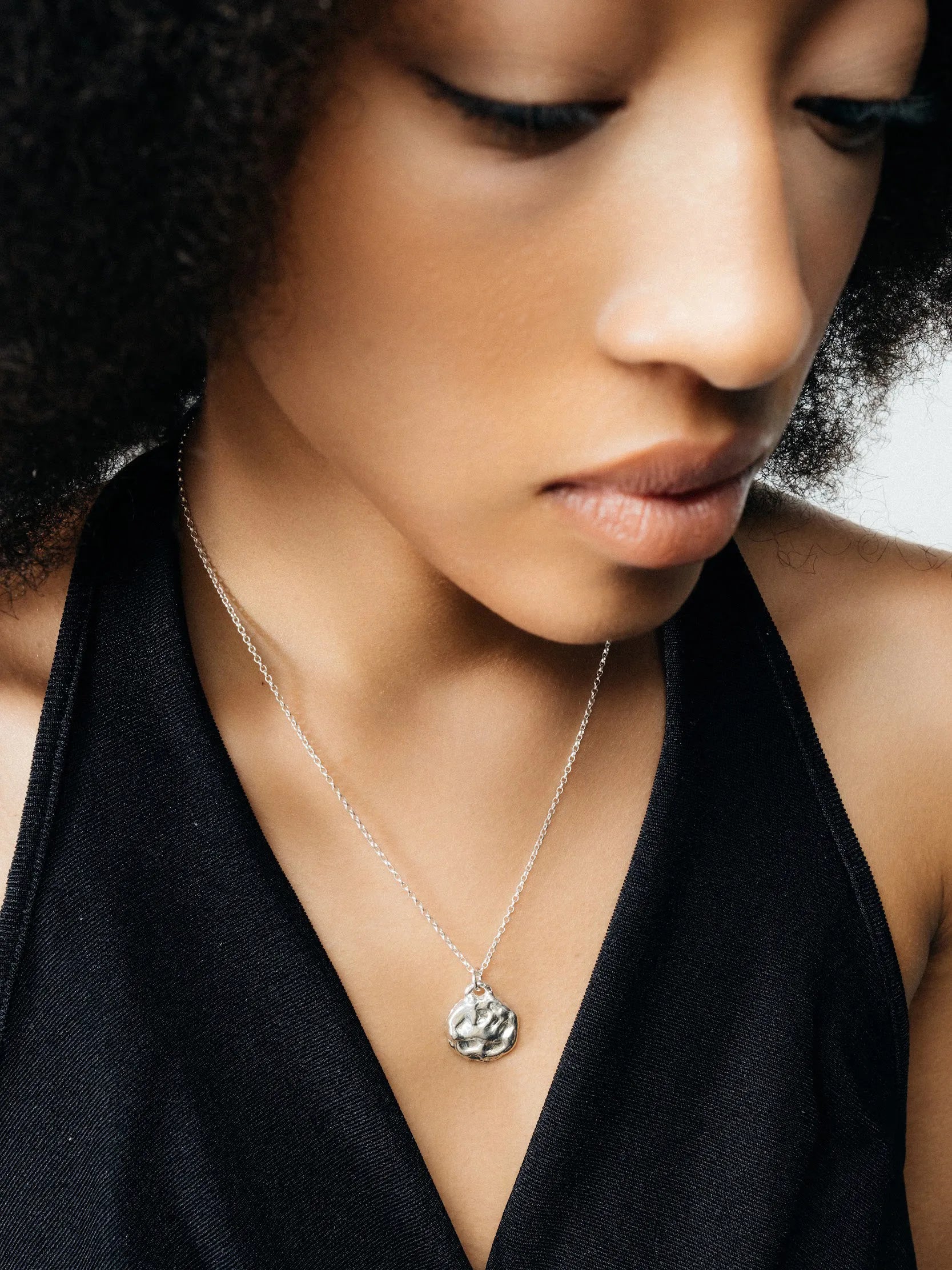 Moon Pendant artisan crafted necklace in premium metal, timeless style, lifestyle shot