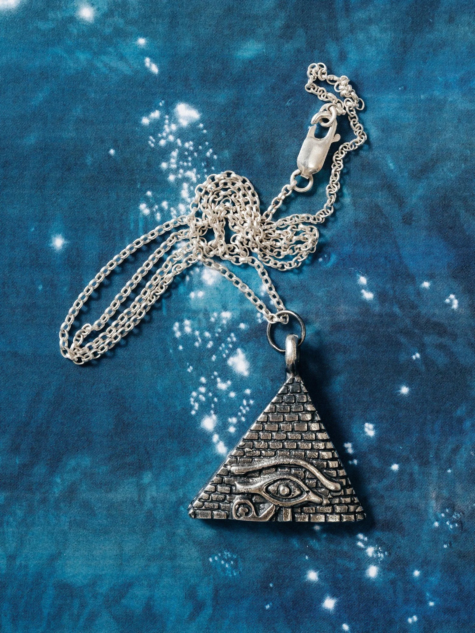 Horus Eye Pyramid Necklace designer necklace in premium metal, premium quality, side view