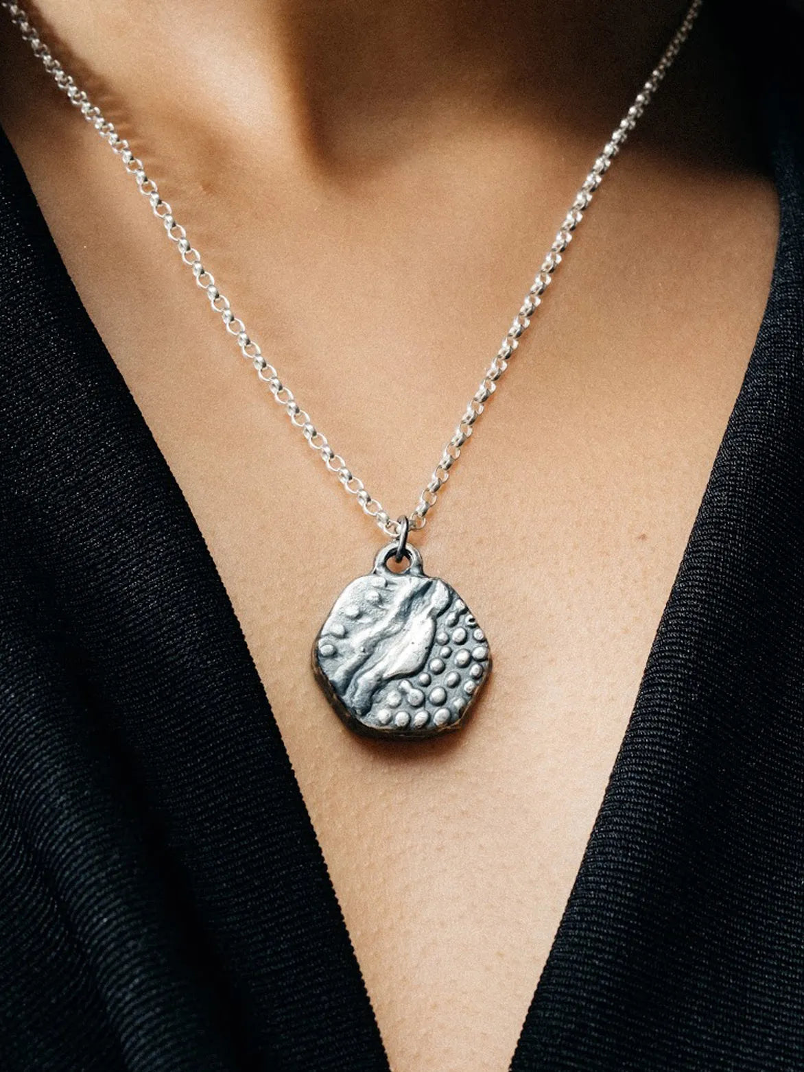 Premium Another Dotty Necklace handmade in premium metal, classic design, worn view