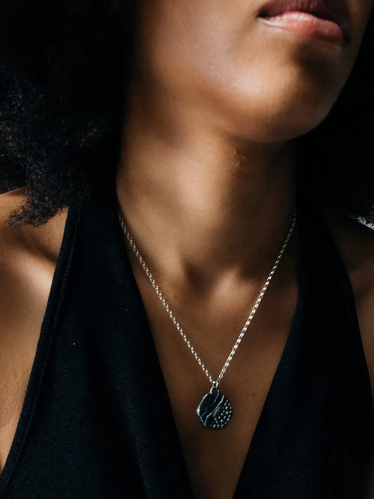 Another Dotty Necklace handmade luxury necklace, Patina finish, sophisticated style, close-up