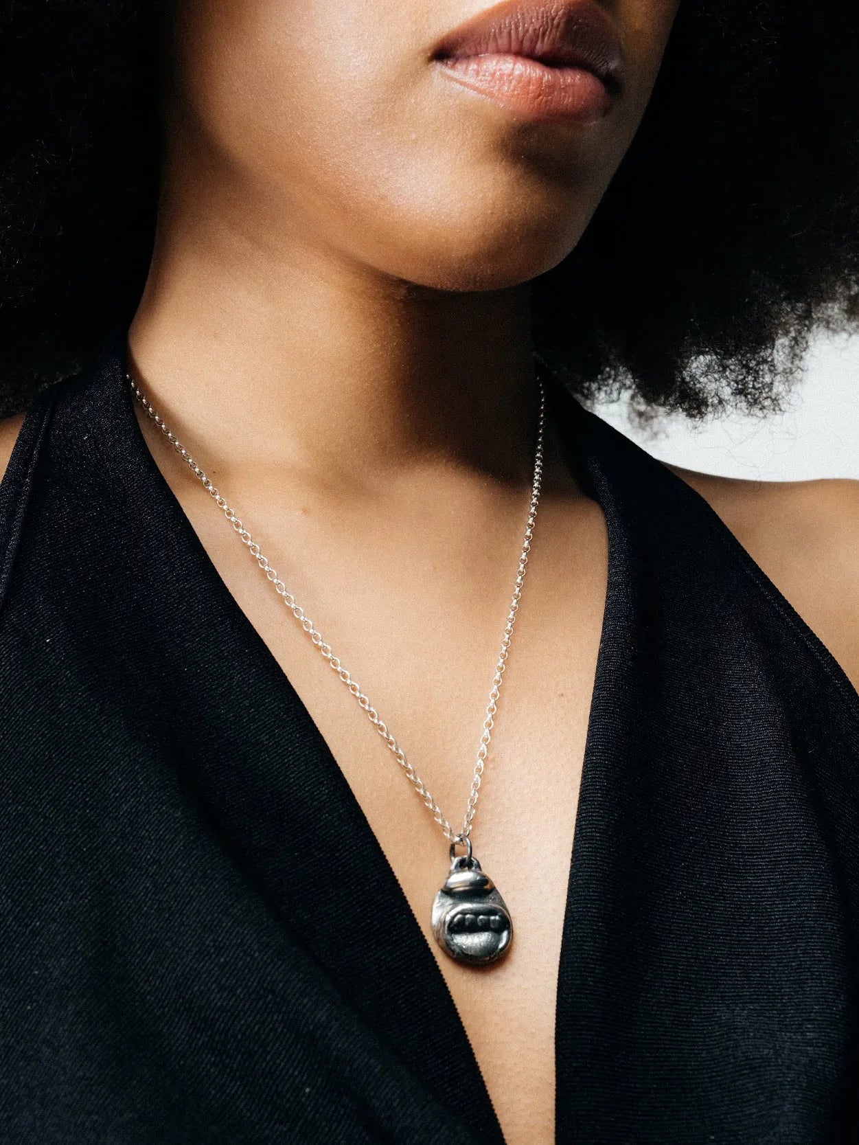 Tongue & Teeth Necklace designer necklace in Patina, premium quality, side view