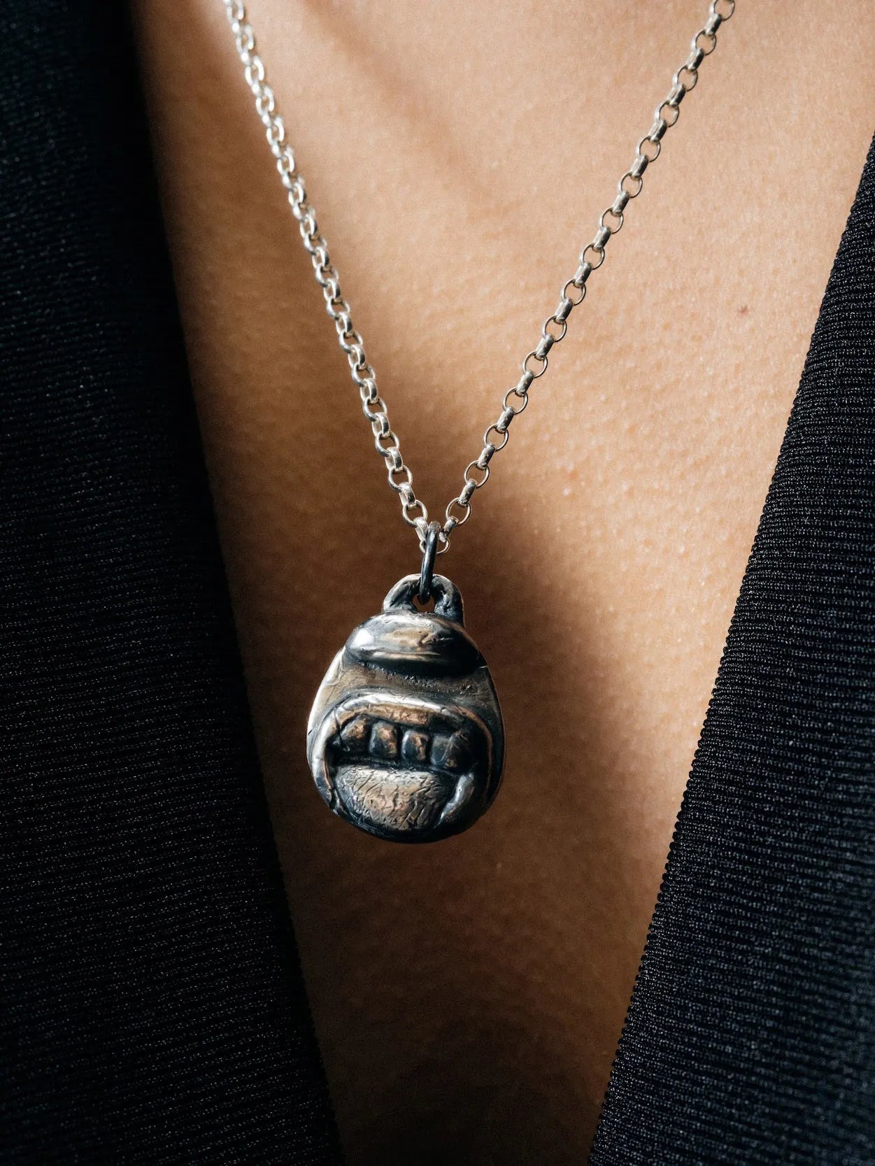 Tongue & Teeth Necklace handmade luxury necklace, premium metal finish, sophisticated style, close-up
