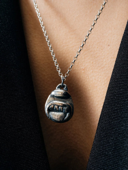 Tongue & Teeth Necklace handmade luxury necklace, premium metal finish, sophisticated style, close-up