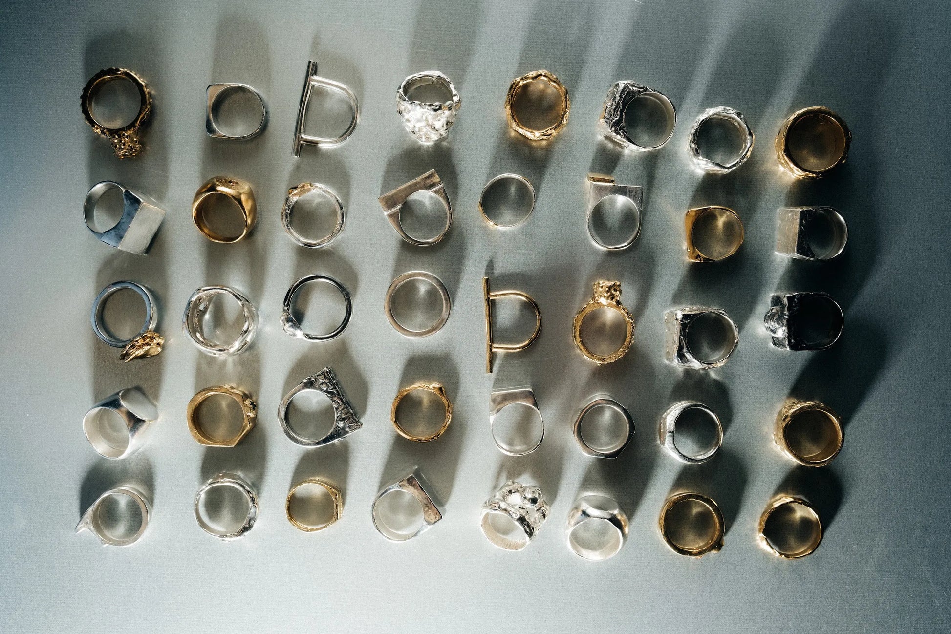 Stone Set Band artisan designer ring in 18ct Gold Vermeil, chic style, different perspective