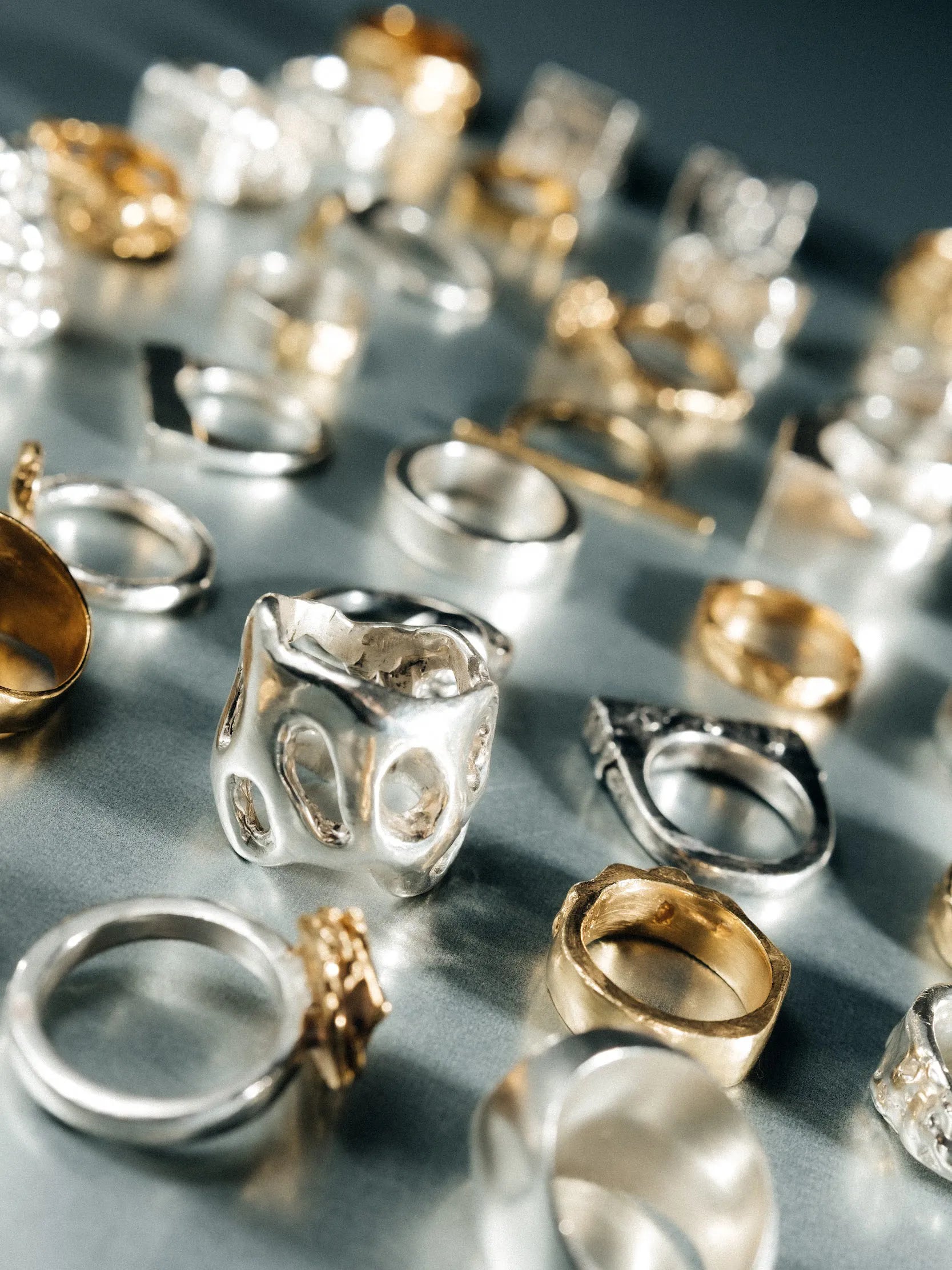 Artisan "Flower" ring in premium 18ct Gold Vermeil, refined finish, angle view