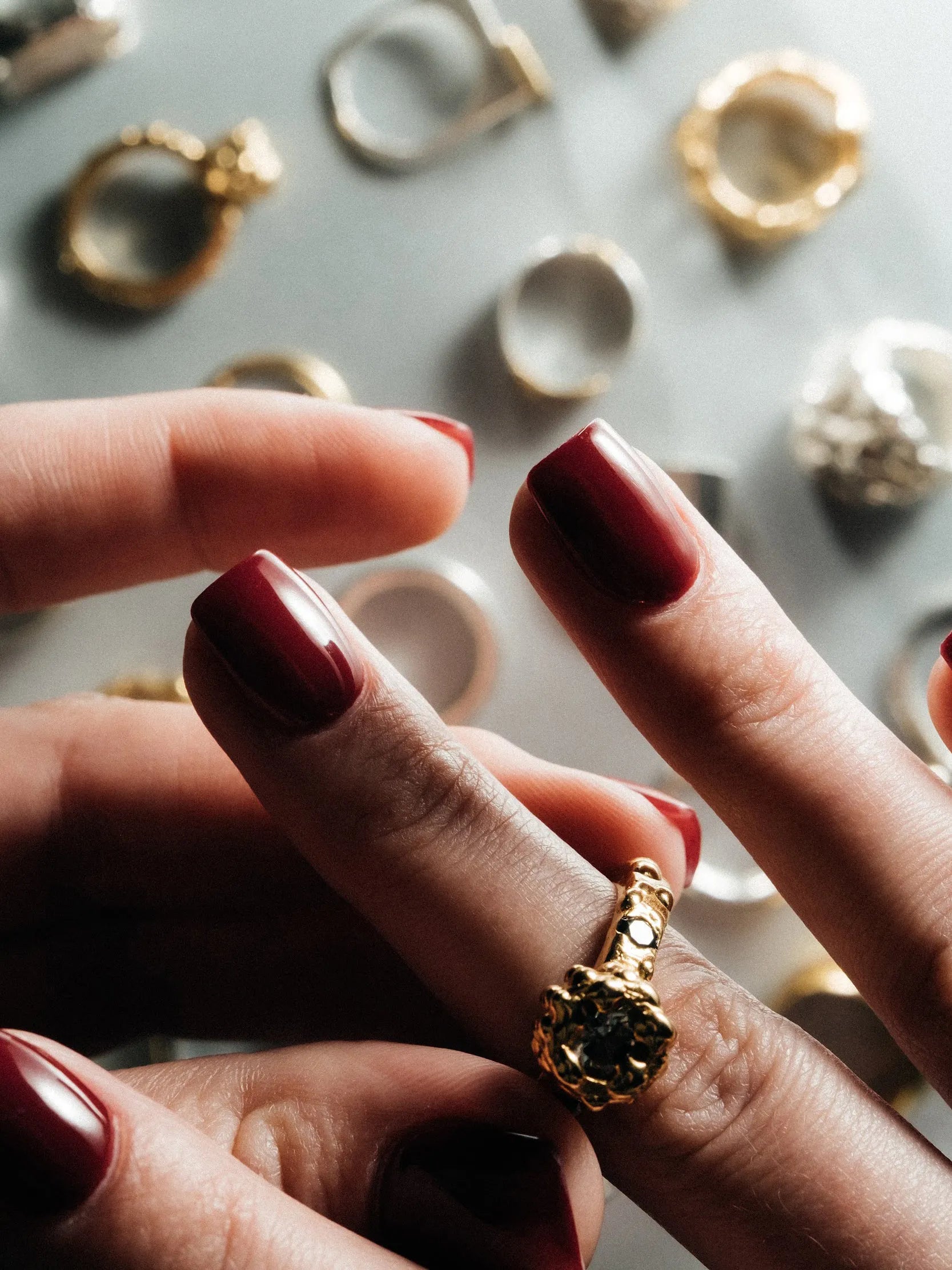 Orbit Gem Ring luxury artisan ring in Sterling silver, stunning finish, styled view