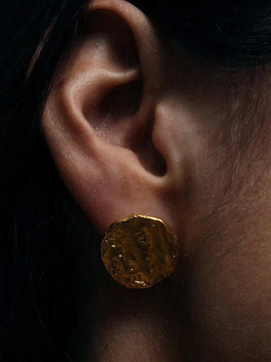 Handcrafted Grain Circle Stud Earrings in premium metal, artisan jewelry, elegant design