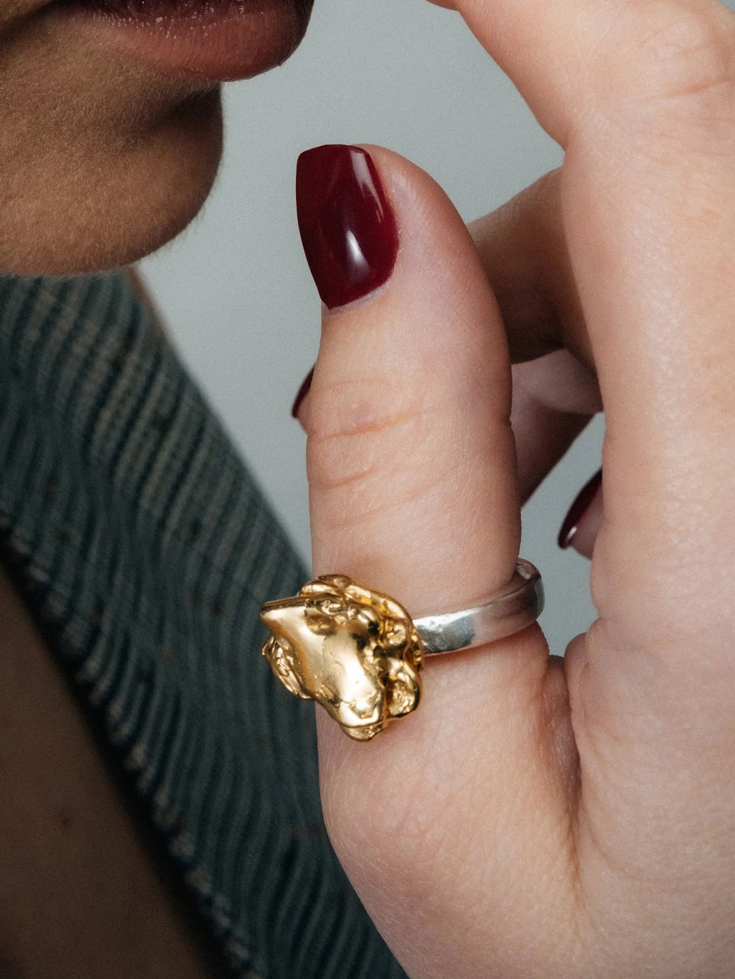 Artisan "Flower" ring in premium Sterling silver, refined finish, angle view