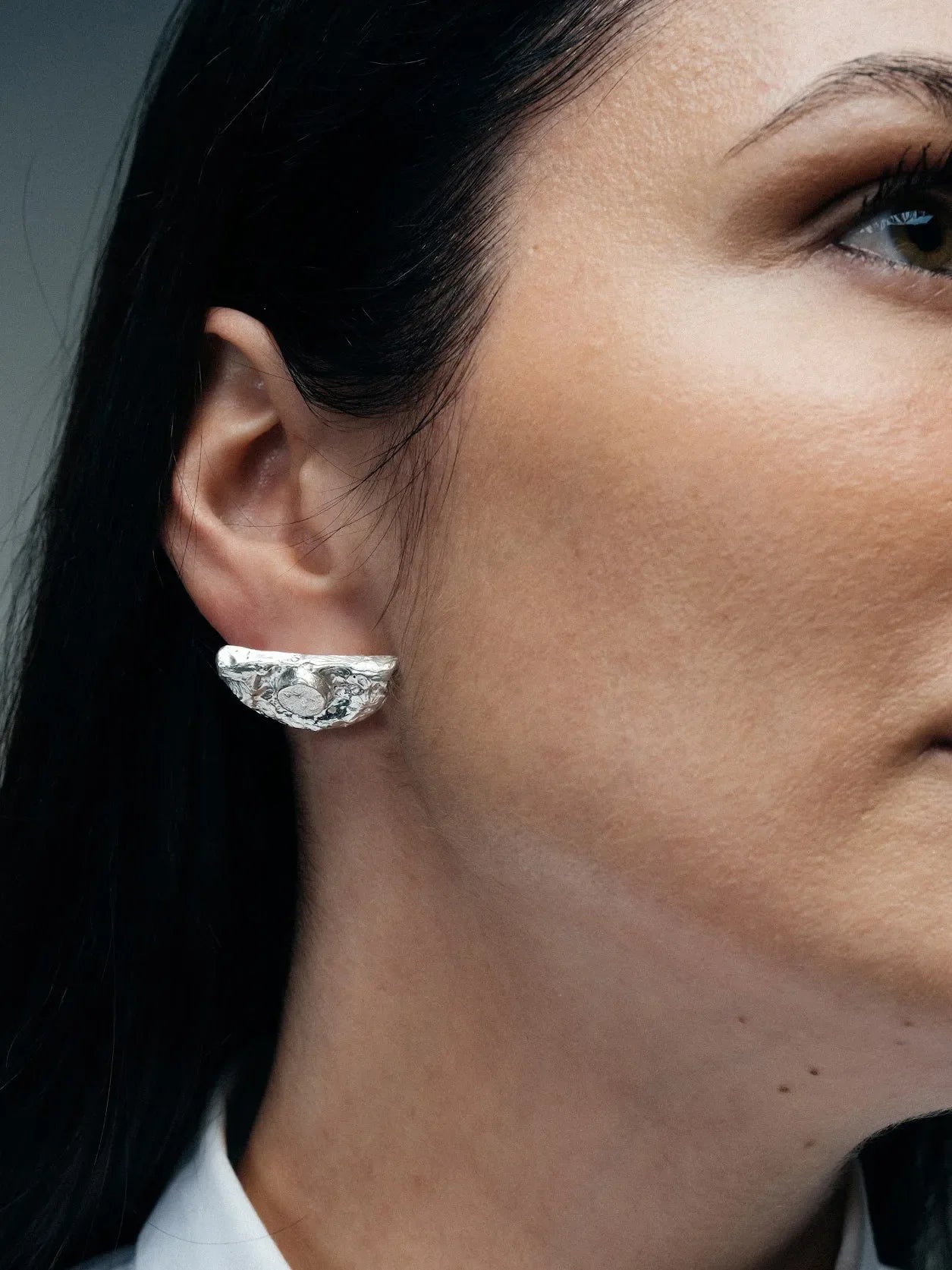 Handmade Half Moon Earrings luxury jewelry, premium metal, luxurious look, front view