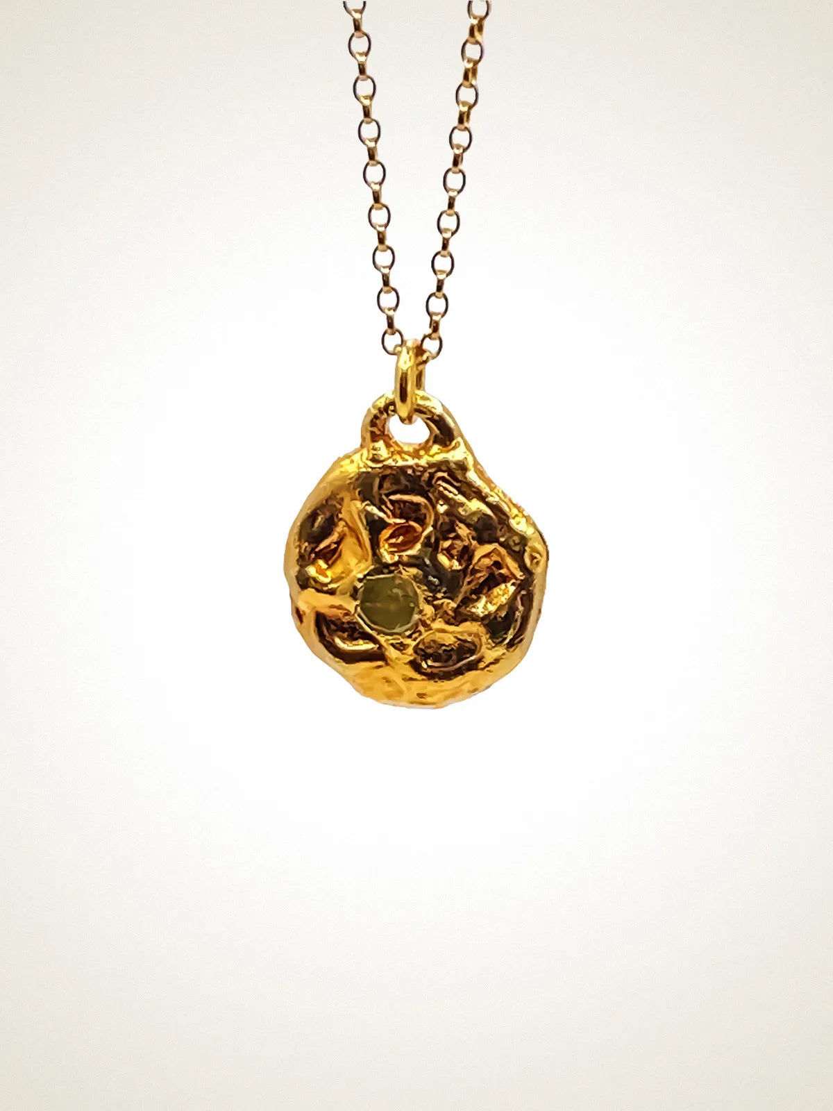 Moon Gem Pendant luxury artisan necklace in 18ct Gold Vermeil, stunning finish, styled view