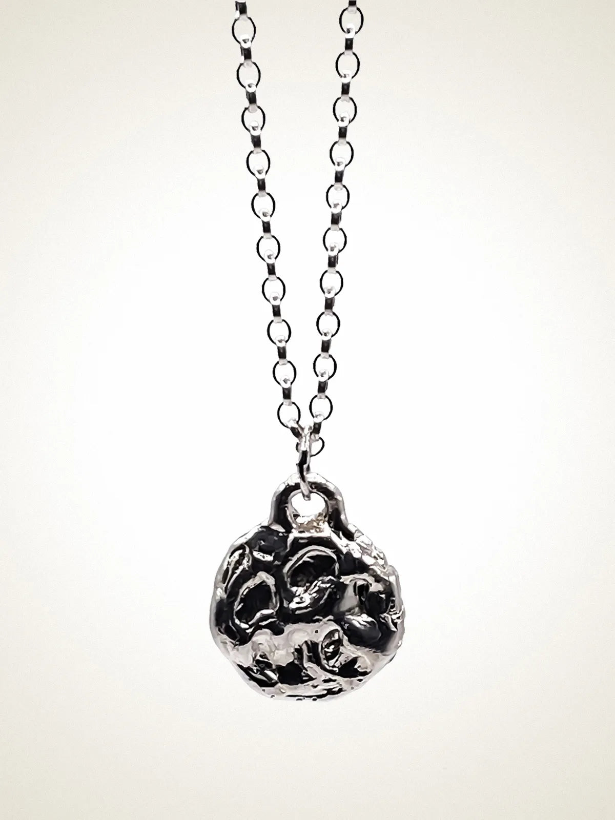 Moon Pendant artisan designer necklace in premium metal, chic style, different perspective