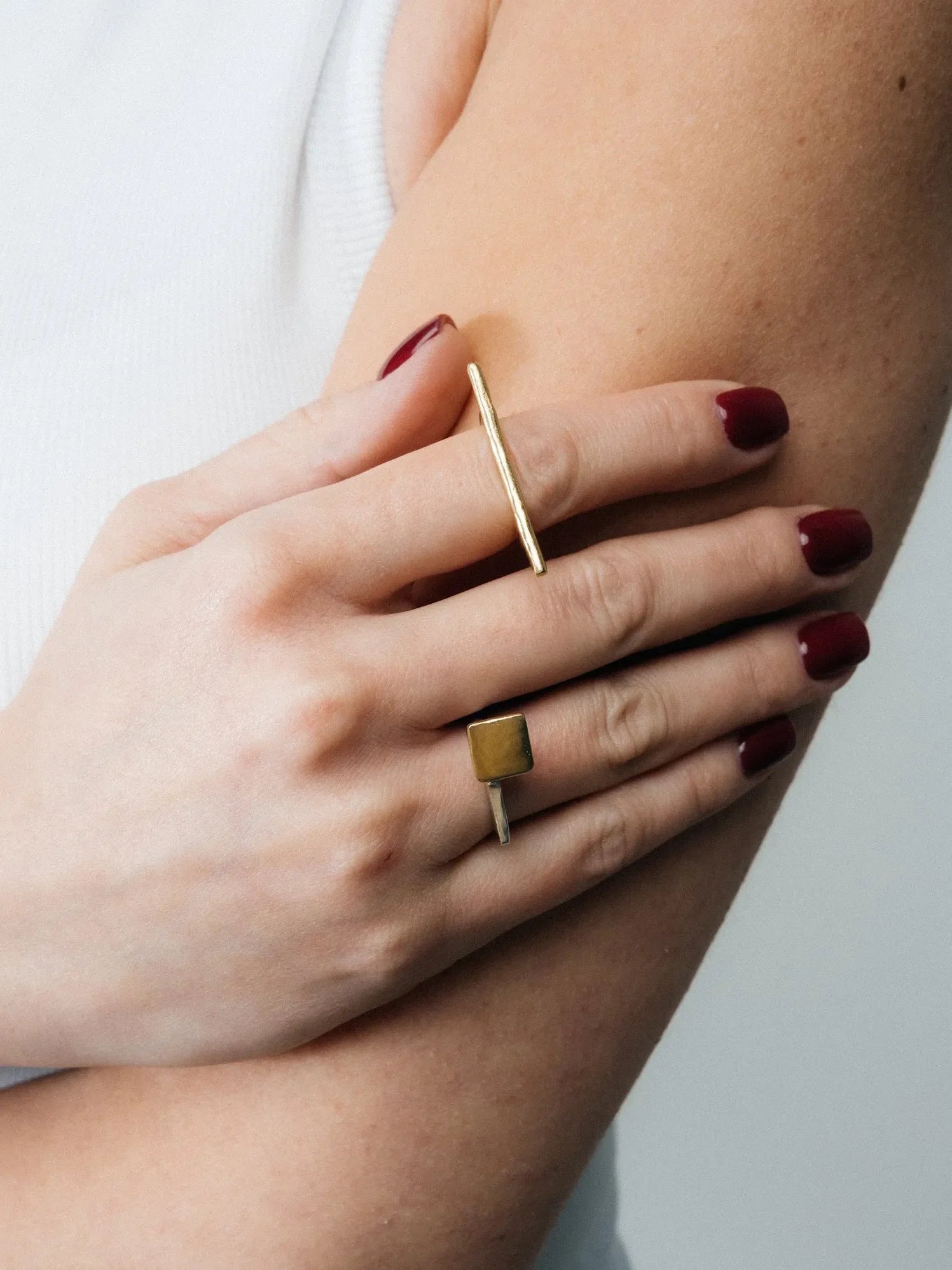 Bar Ring artisan crafted ring in 18ct Gold Vermeil, timeless style, lifestyle shot