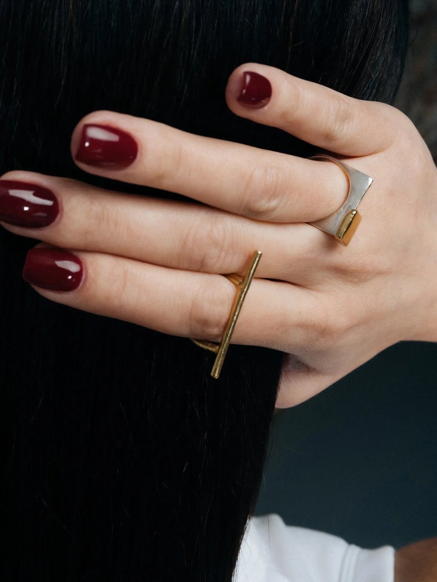 Premium Bar Ring handmade in premium metal, classic design, worn view