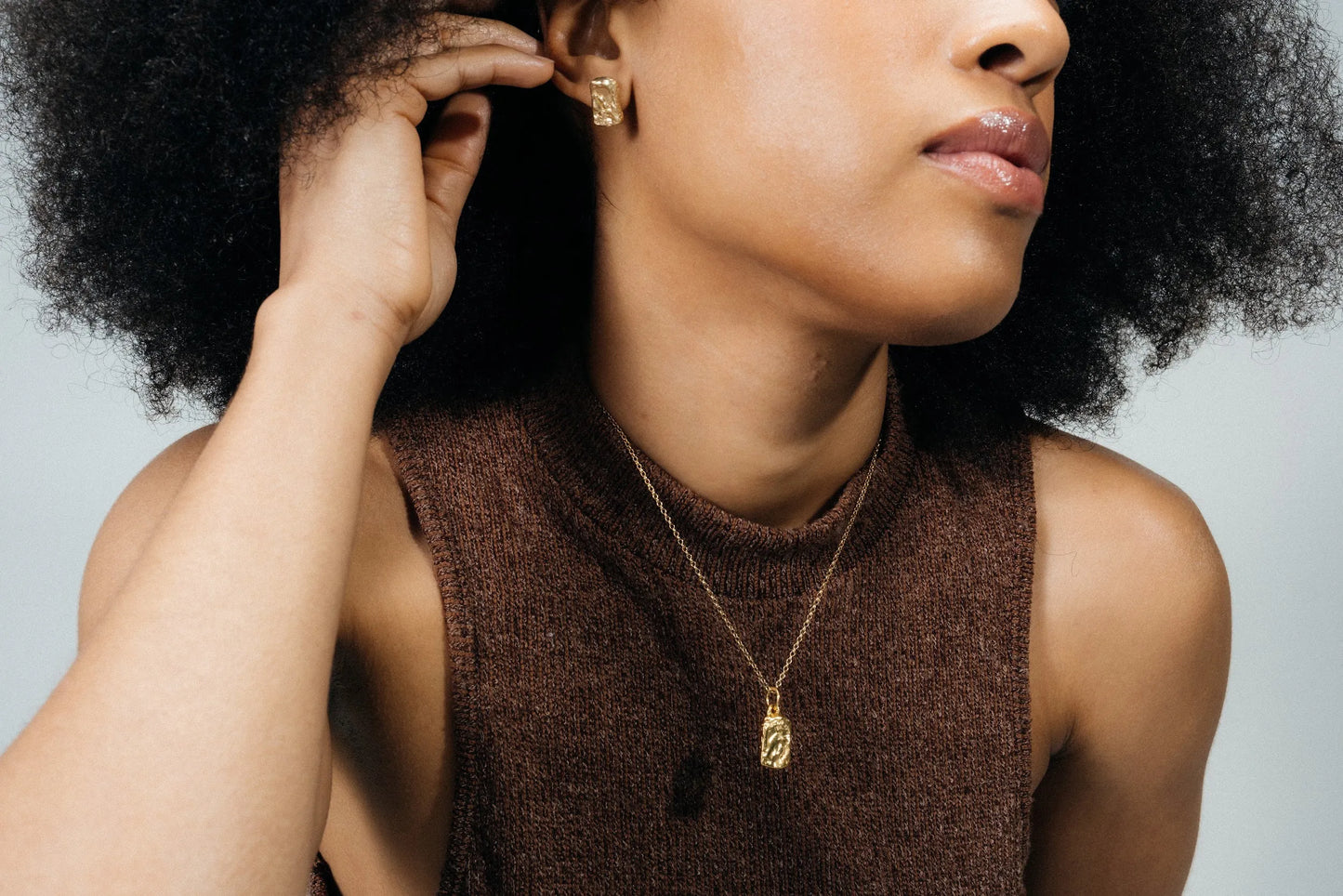 Handmade Rectangular Sculpted Earrings luxury jewelry, premium metal, luxurious look, front view