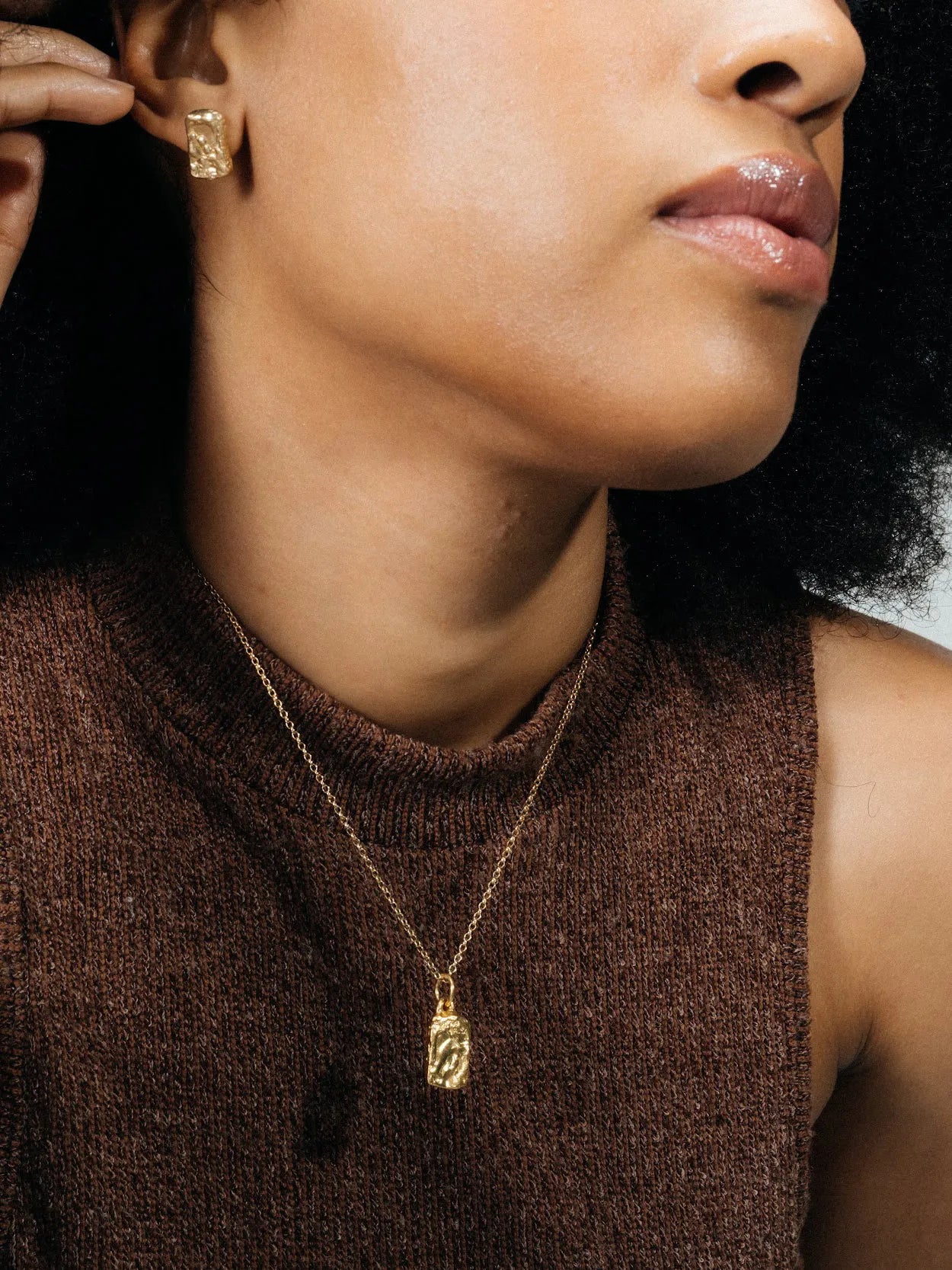 Artisan Rectangular Sculpted Necklace in premium Sterling silver, refined finish, angle view