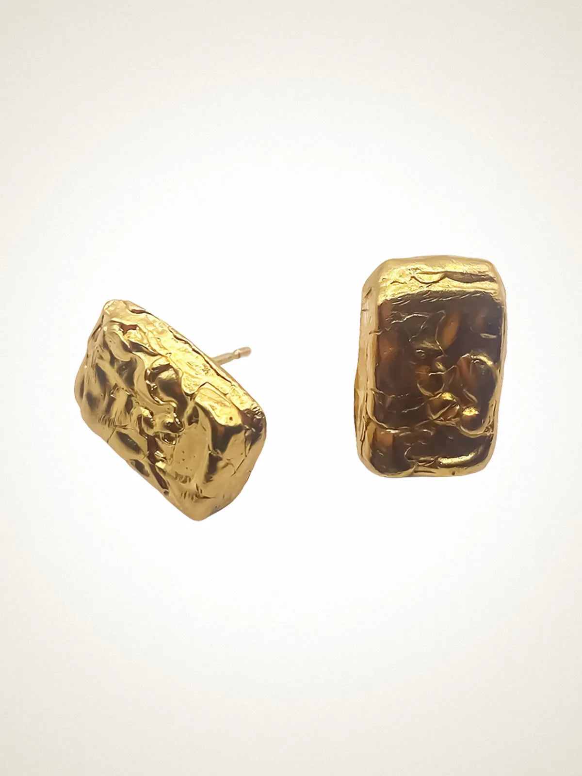 Premium Rectangular Sculpted Earrings handmade in premium metal, classic design, worn view