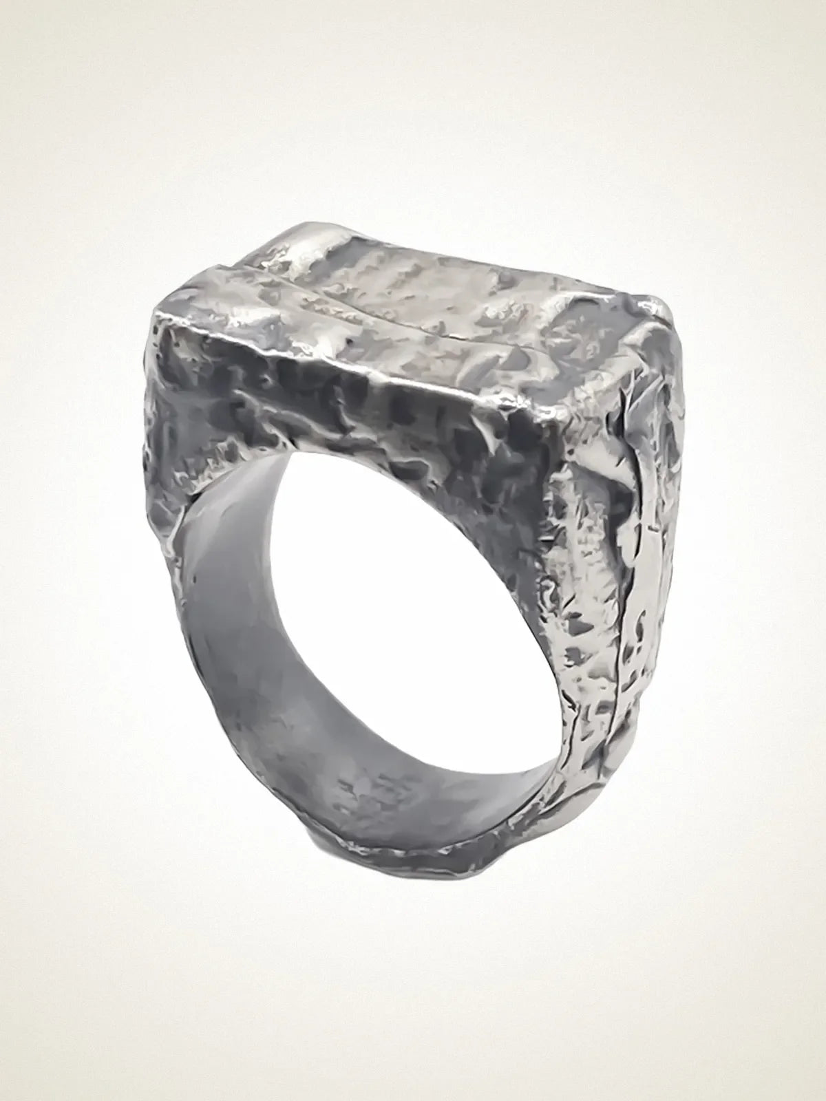 Handcrafted Rosa Signet Ring in Patina, artisan jewelry, geometric design, detailed view