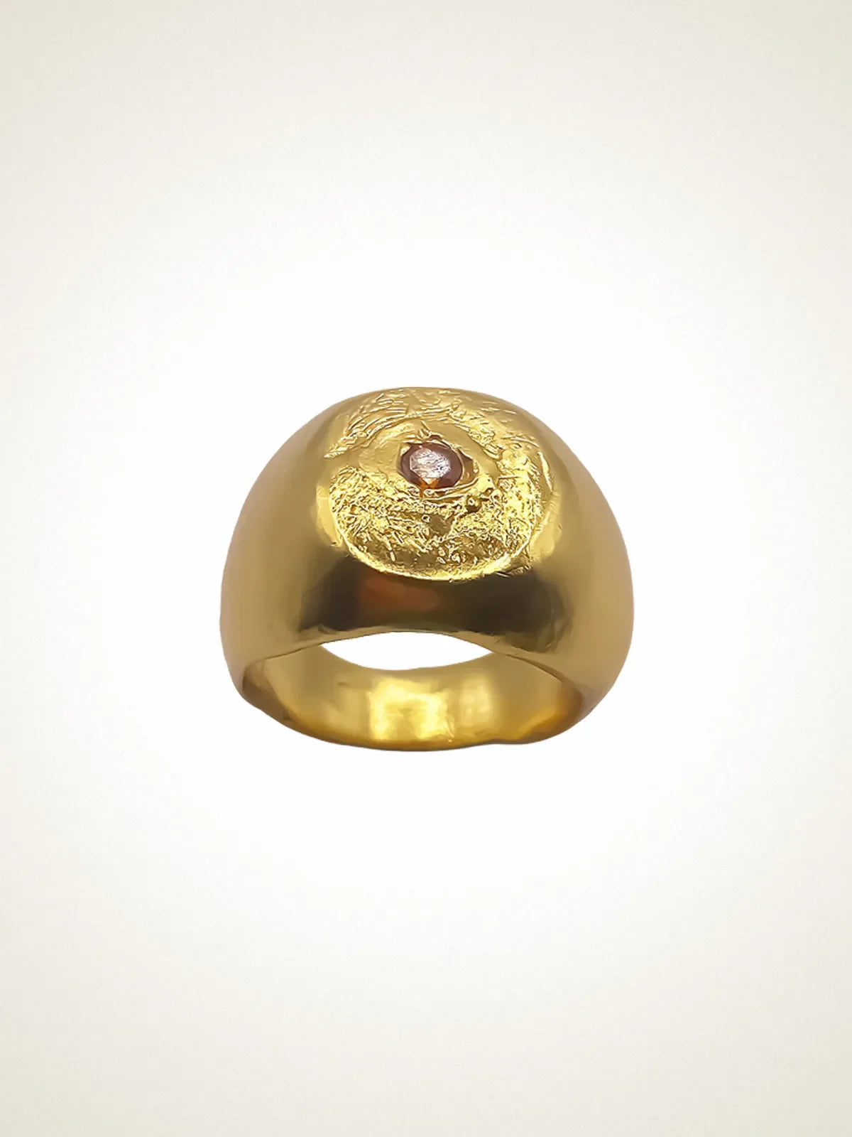 Round Signet Gem Ring artisan designer ring in 18ct Gold Vermeil, bold design, different perspective