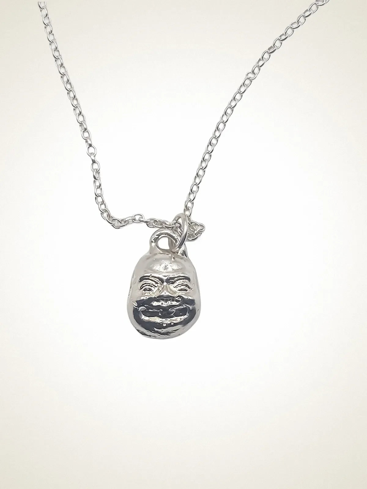 Handmade Small Buddha Face Necklace luxury premium metal finish, contemplative jewelry, full view