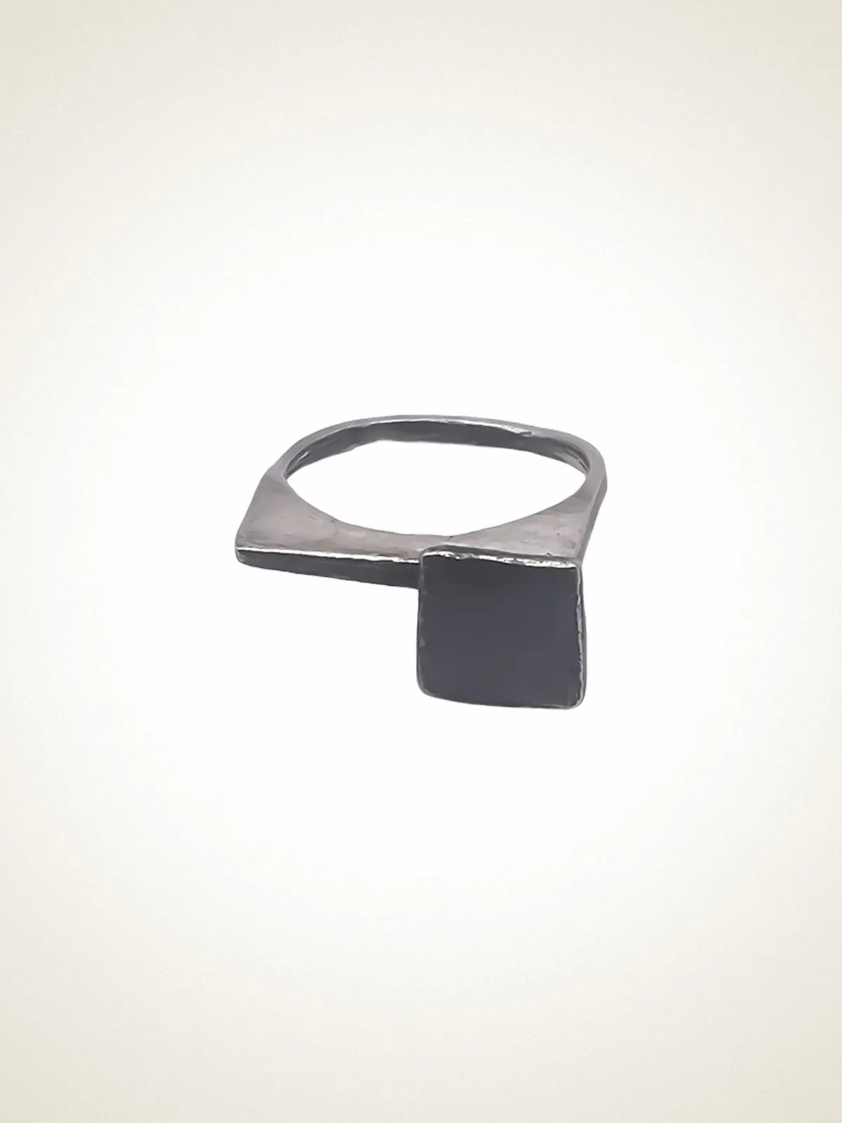 Artisan Square Top Signet Ring in premium premium metal, minimal design, angle view