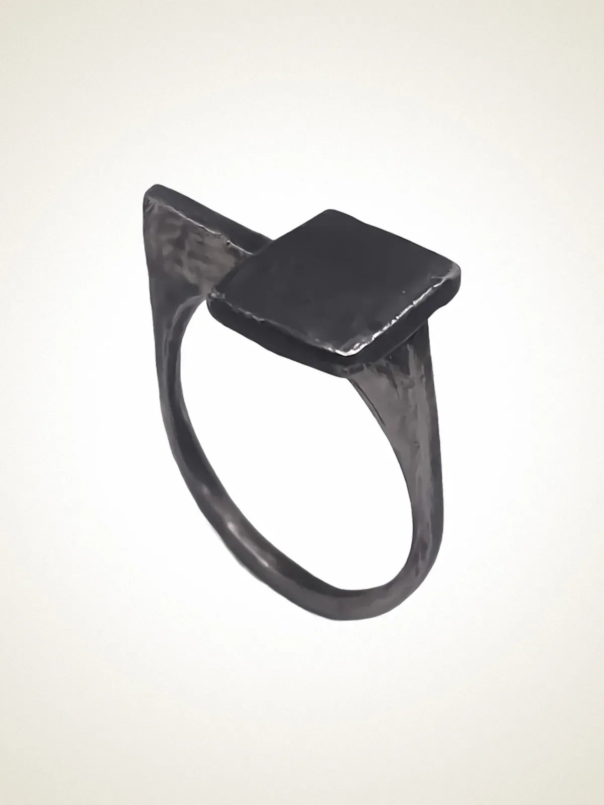 Square Top Signet Ring designer ring in Patina, square face, side view