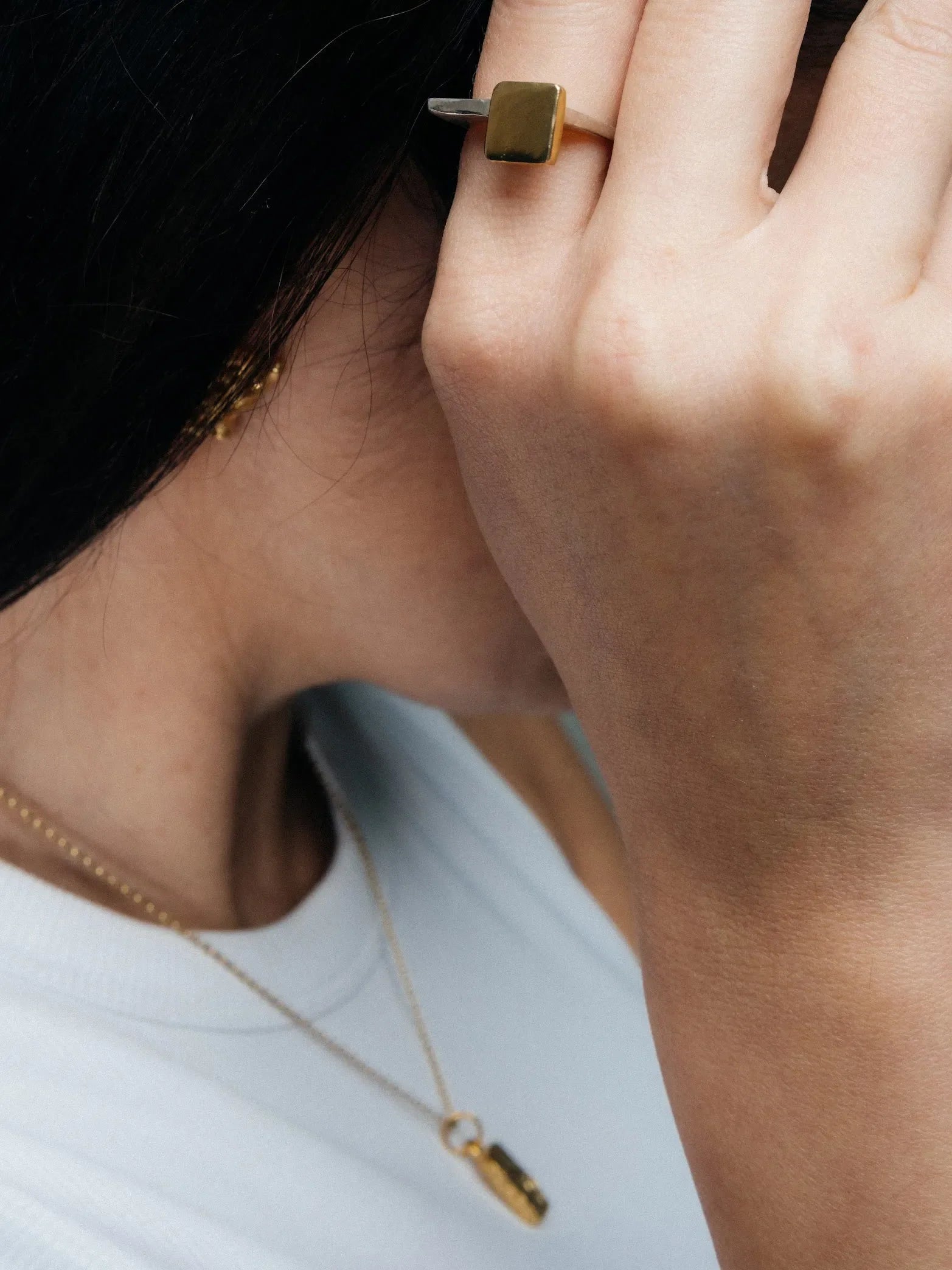 Handmade Square Top Signet Ring luxury jewelry, premium metal, modern style, front view